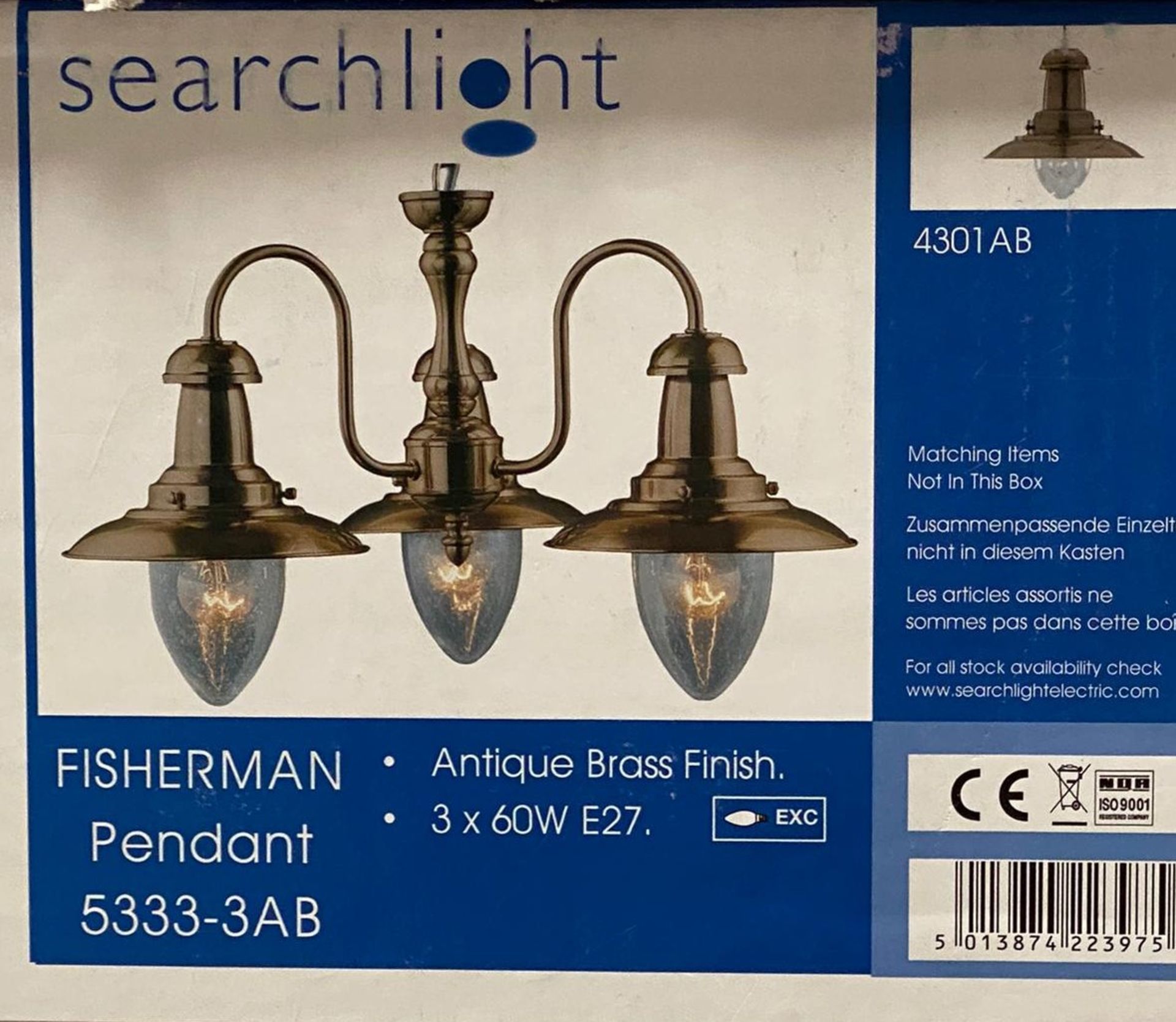 2 x Searchlight Fisherman Antique Brass 3 light Fitting - Ref: 5333-3AB - New Boxed - RRP: £144 each