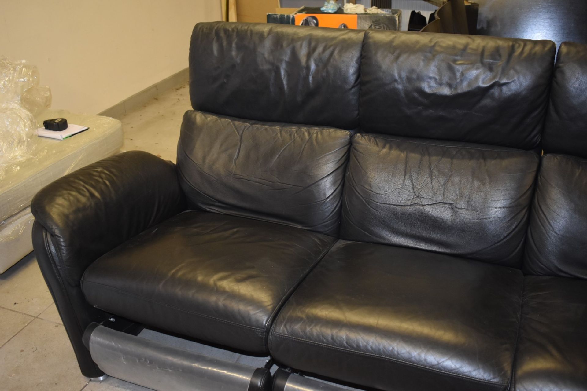 1 x Black Leather Reclining Sofa Set With Two Reclining Armchairs and Footstool - To Be Removed From - Image 14 of 14