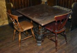 1 x Restaurant Table With Large Carved Spindle Pedestal Two Chairs - CL586 - Location: Stockport SK1