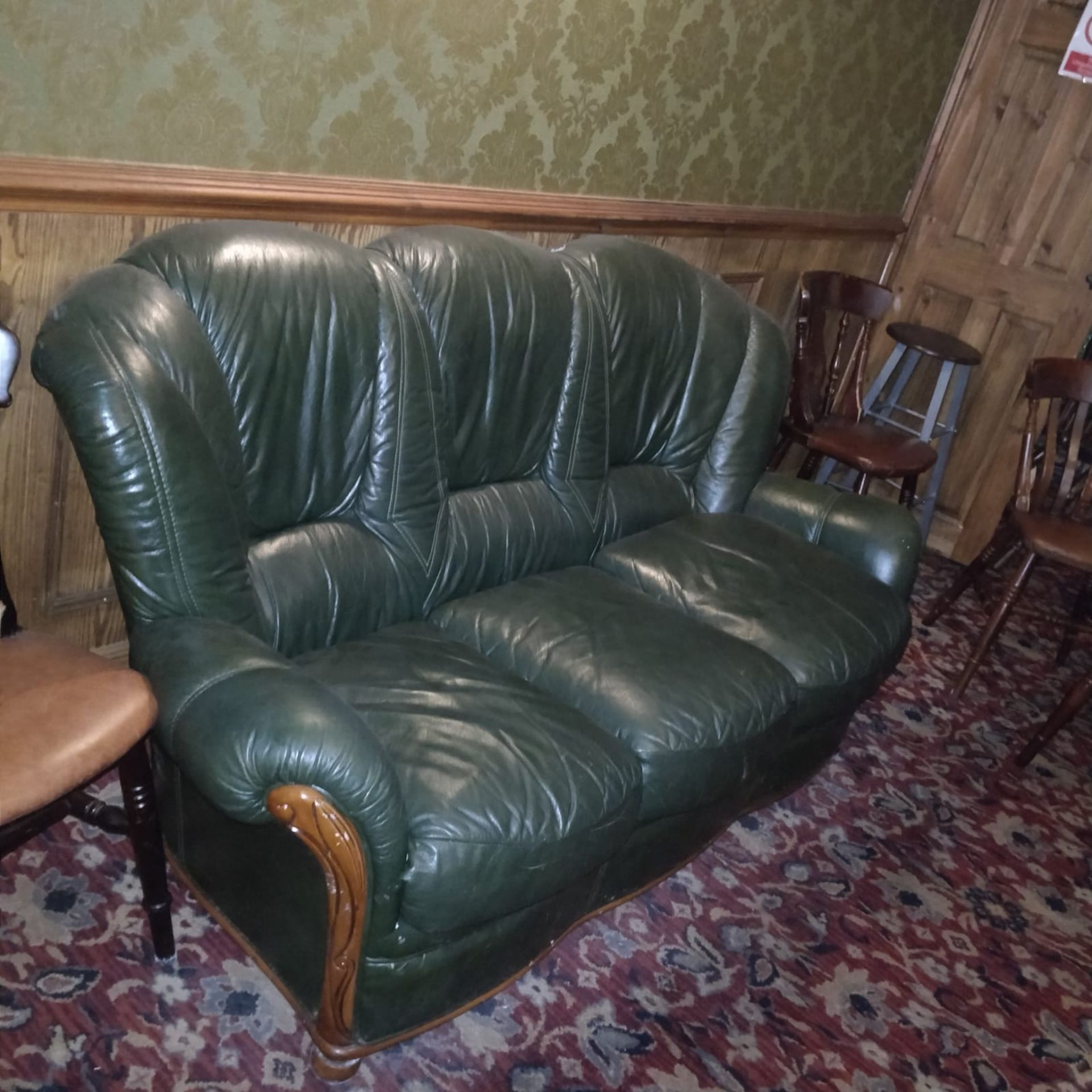 1 x Sofa - Green Leather With Wood Detail - CL586 - Location: Stockport SK1 This item is to be - Image 2 of 2