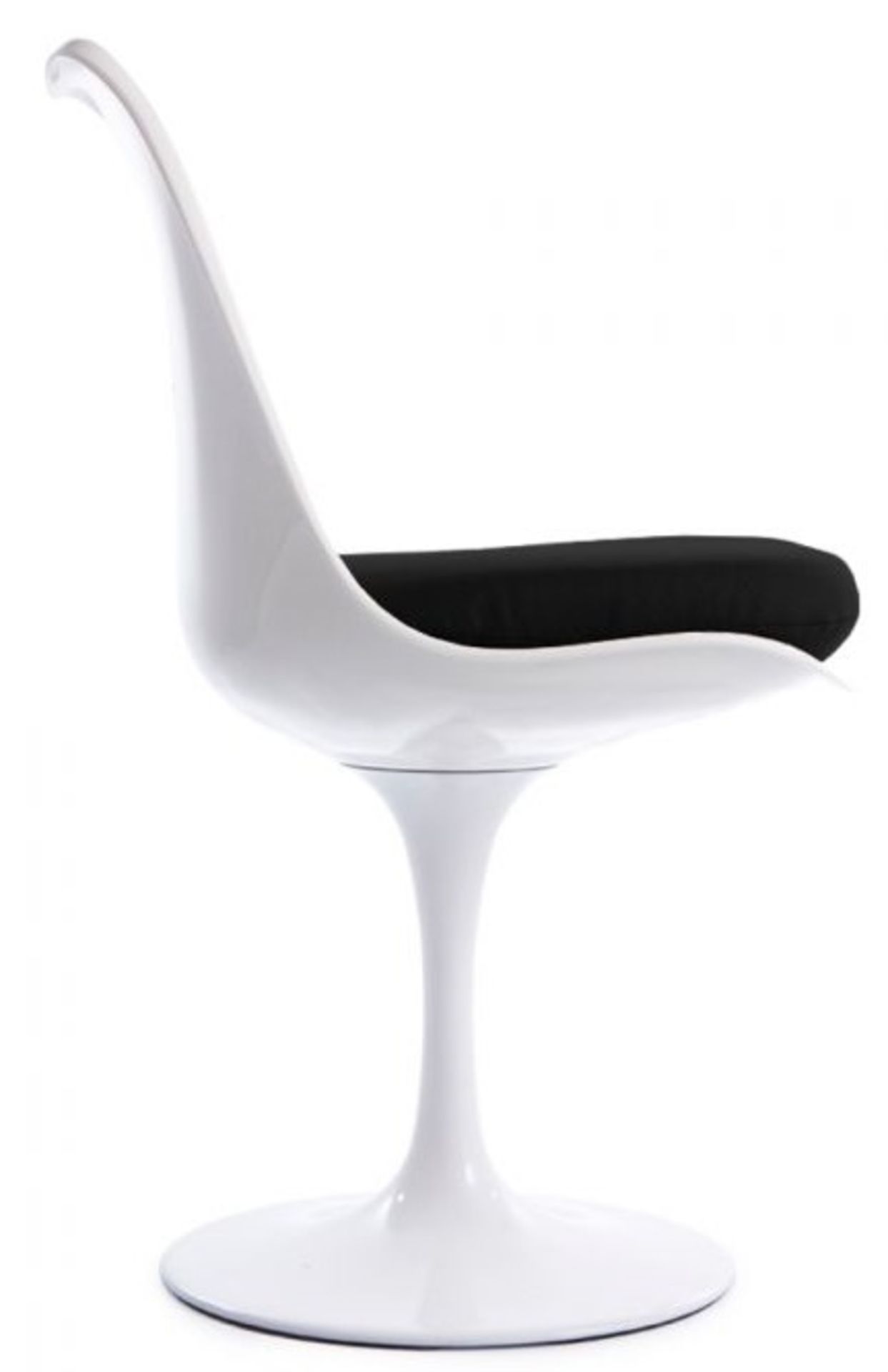 1 x Eero Saarinen Inspired Tulip Armchair In White With Black Faux Leather Cushion - Brand New Boxed - Image 3 of 4