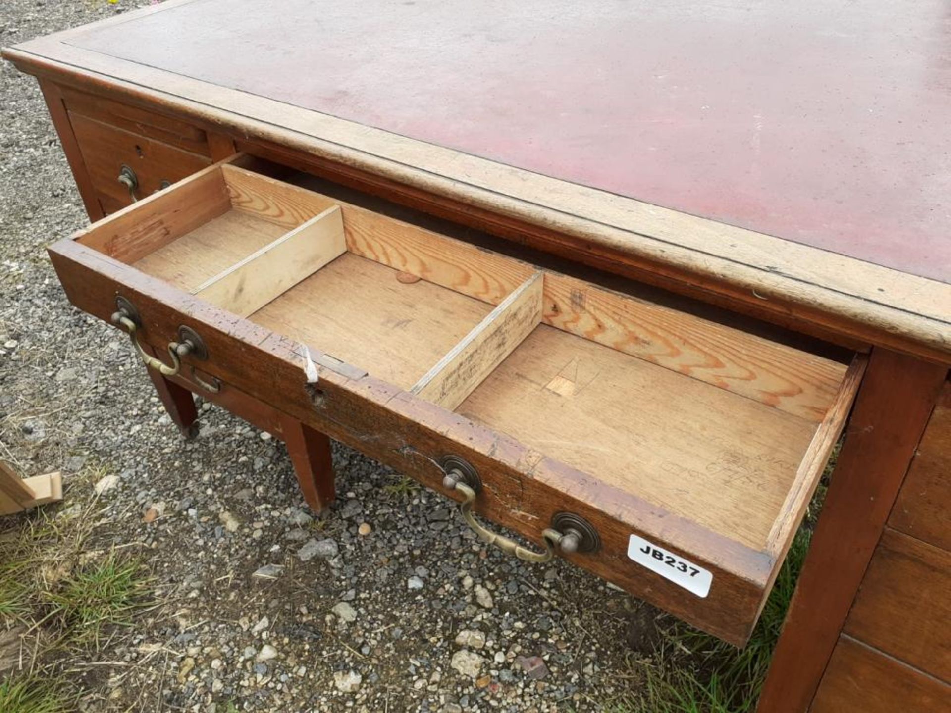 1 x Large Original Writing Desk With Leather Top Pad And Deep Drawers With Original Castors Under - Image 7 of 13