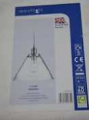 1 x Pyramid Chrome Pendant Light With Clear Glass Shade - New Boxed Stock - CL323 - Ref: WH1 AA5