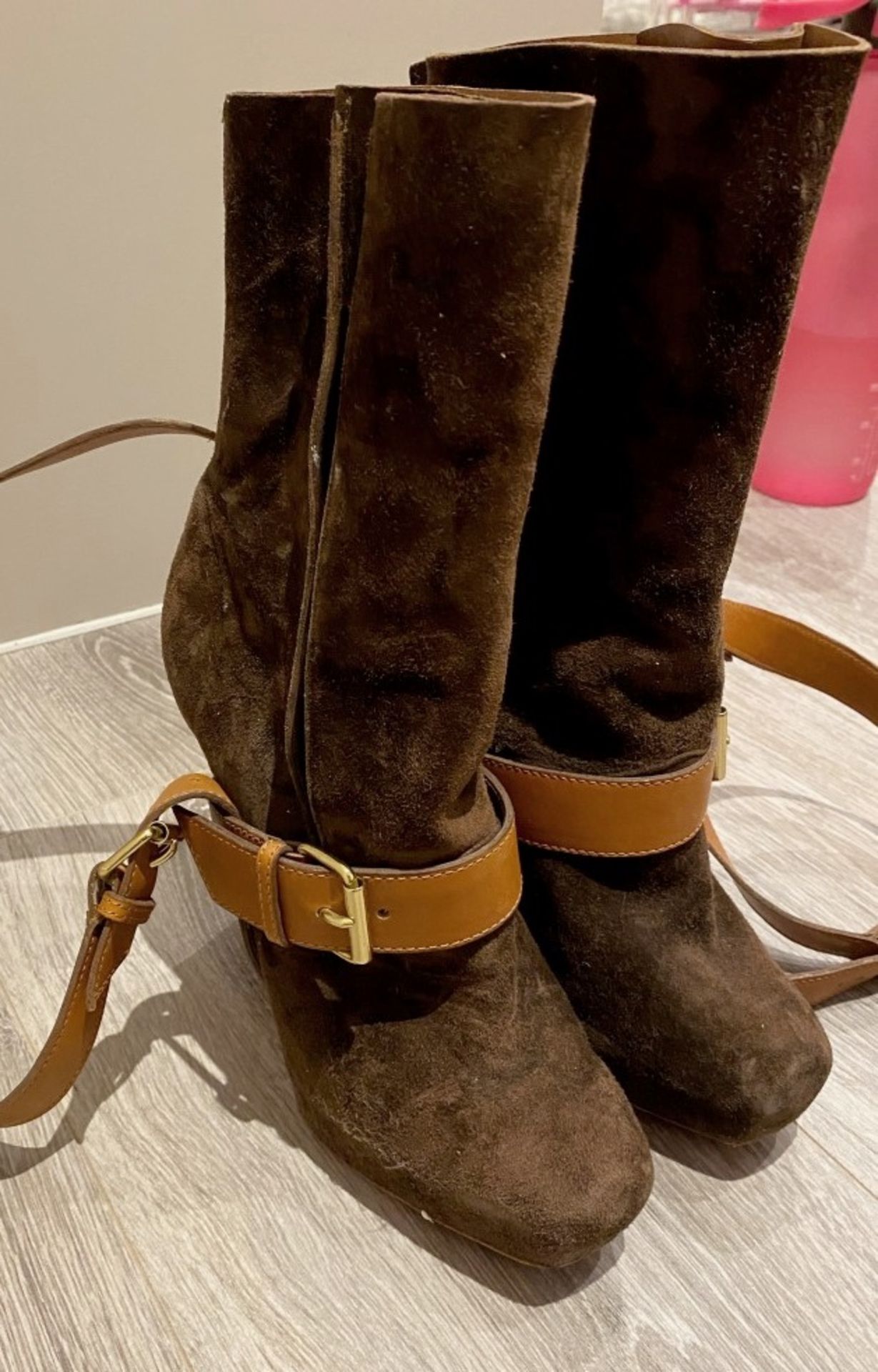 1 x Pair Of Genuine Christain Louboutin Boots In Brown And Tan - Size: 36 - Preowned in Worn Conditi