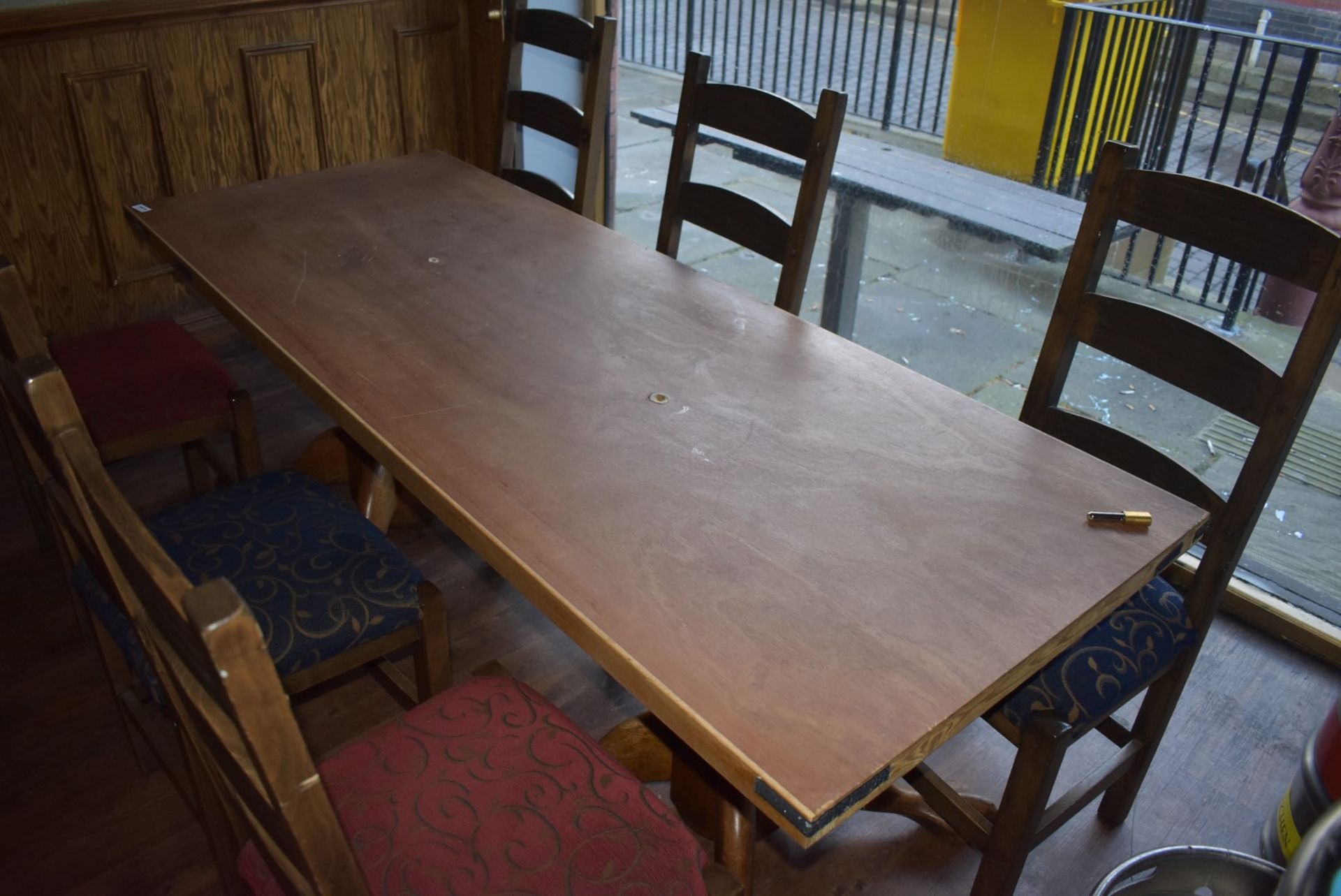 1 x Rectangular Pub Table With Large Claw Feet Pedestals and 6 x Chairs - CL586 - Location: - Image 2 of 3