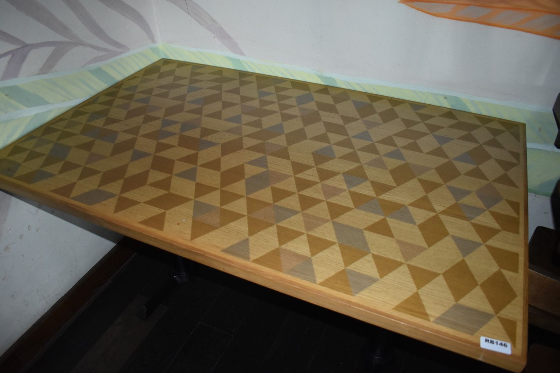 1 x Large Dining Table With Wooden Top, Cast Metal Base and Geometric Design - Size H77 x W140 x D90