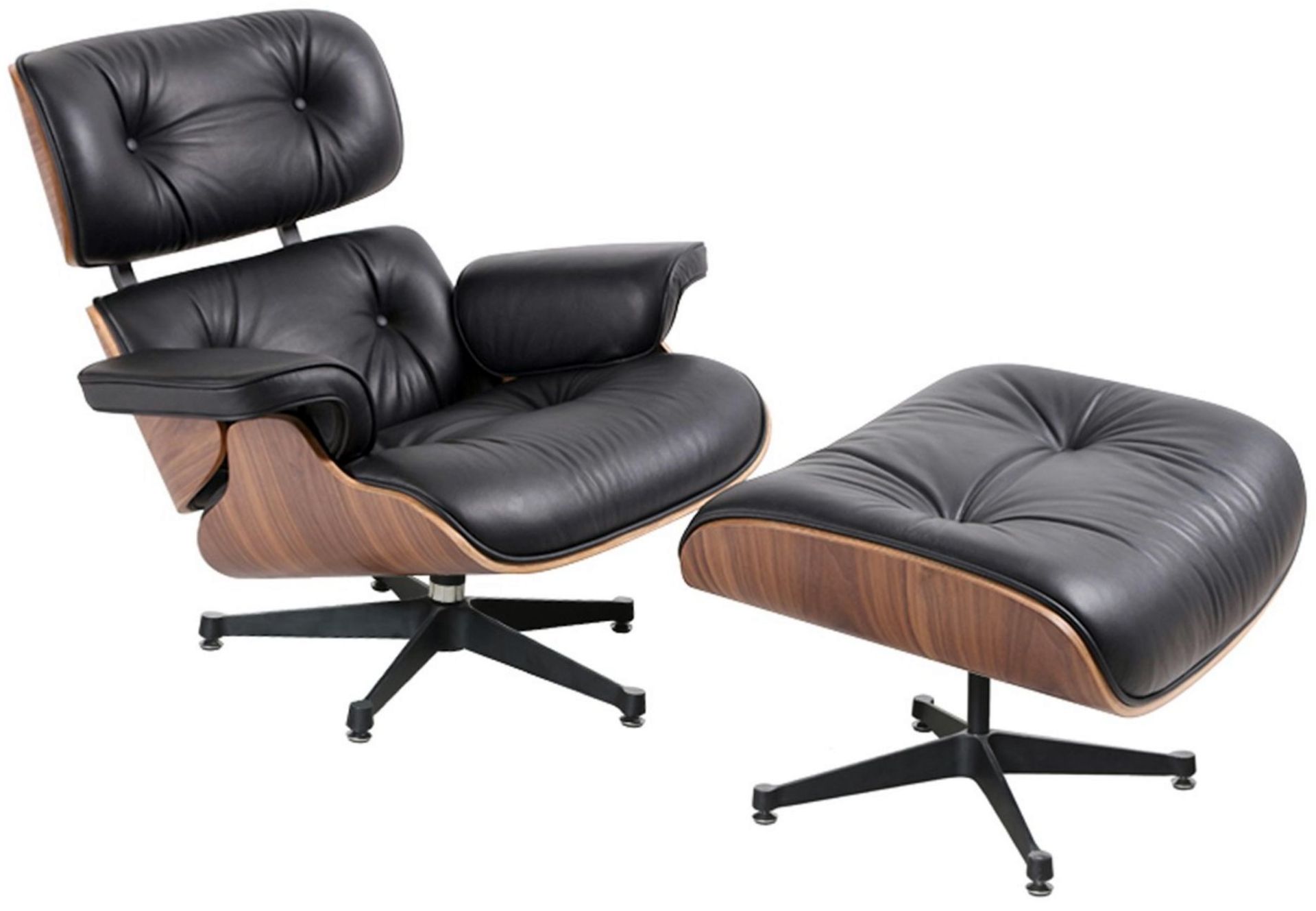 1 x Eames Inspired Lounge Chair With Matching Ottoman Footrest - Timeless Retro Design With Black