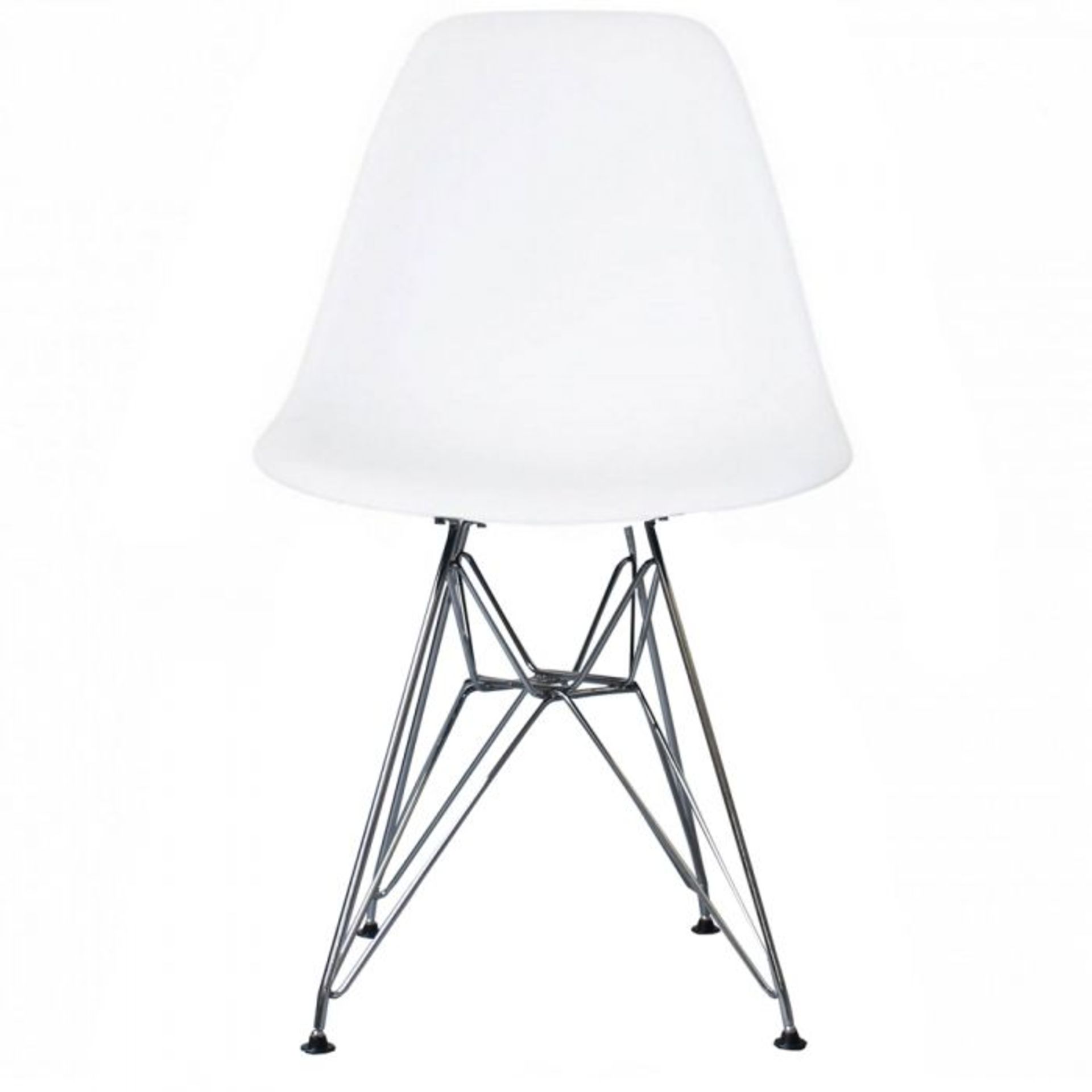 A Set Of 6 x Eames-Style Dining Chairs in White - Includes 2 x Carvers - Image 4 of 6