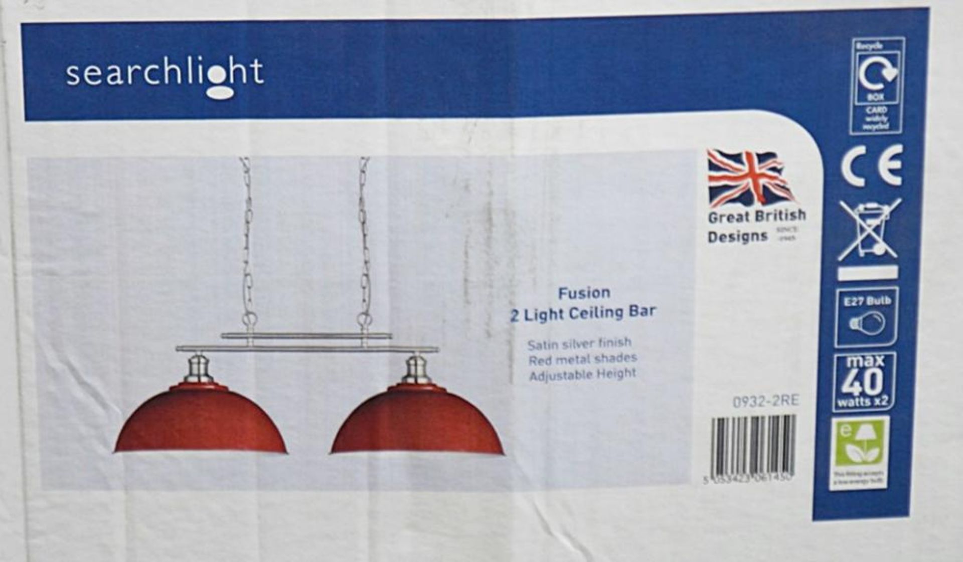 1 x Fusion Satin Silver 2-Light Ceiling Bar Light With Red Shades - New Boxed Stock - CL323 - Ref: 0 - Image 2 of 3
