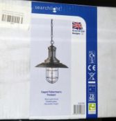 2 x Fisherman Black & Gold Pendant Lights With Caged Seeded Glass Shade - New Boxed Stock - CL323 -