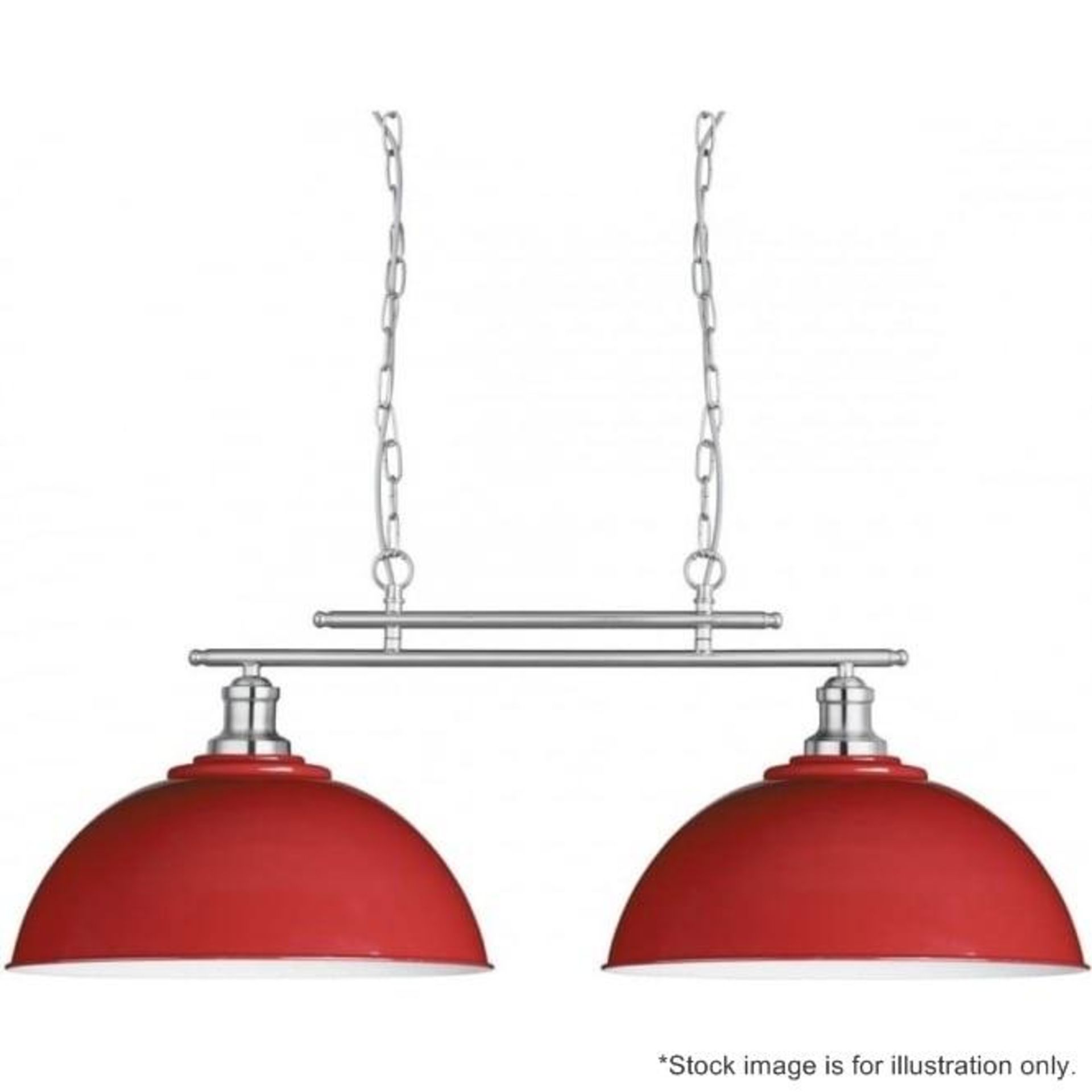 1 x Fusion Satin Silver 2-Light Ceiling Bar Light With Red Shades - New Boxed Stock - CL323 - Ref: 0 - Image 3 of 3