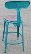 3 x Genuine Nicolle® French Metal Stools In Glossy Turquoise Blue, With 3 x Seat Pads - Ref: