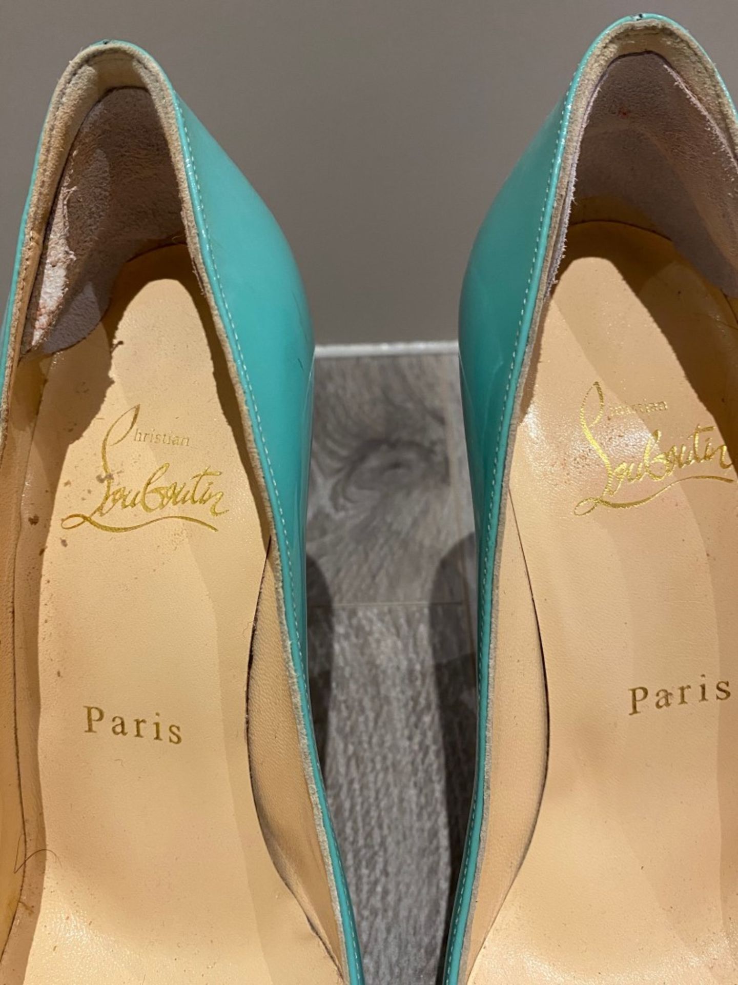 1 x Pair Of Genuine Christain Louboutin High Heel Shoes In Mint Green - Size: 36 - Preowned in Worn - Image 3 of 4