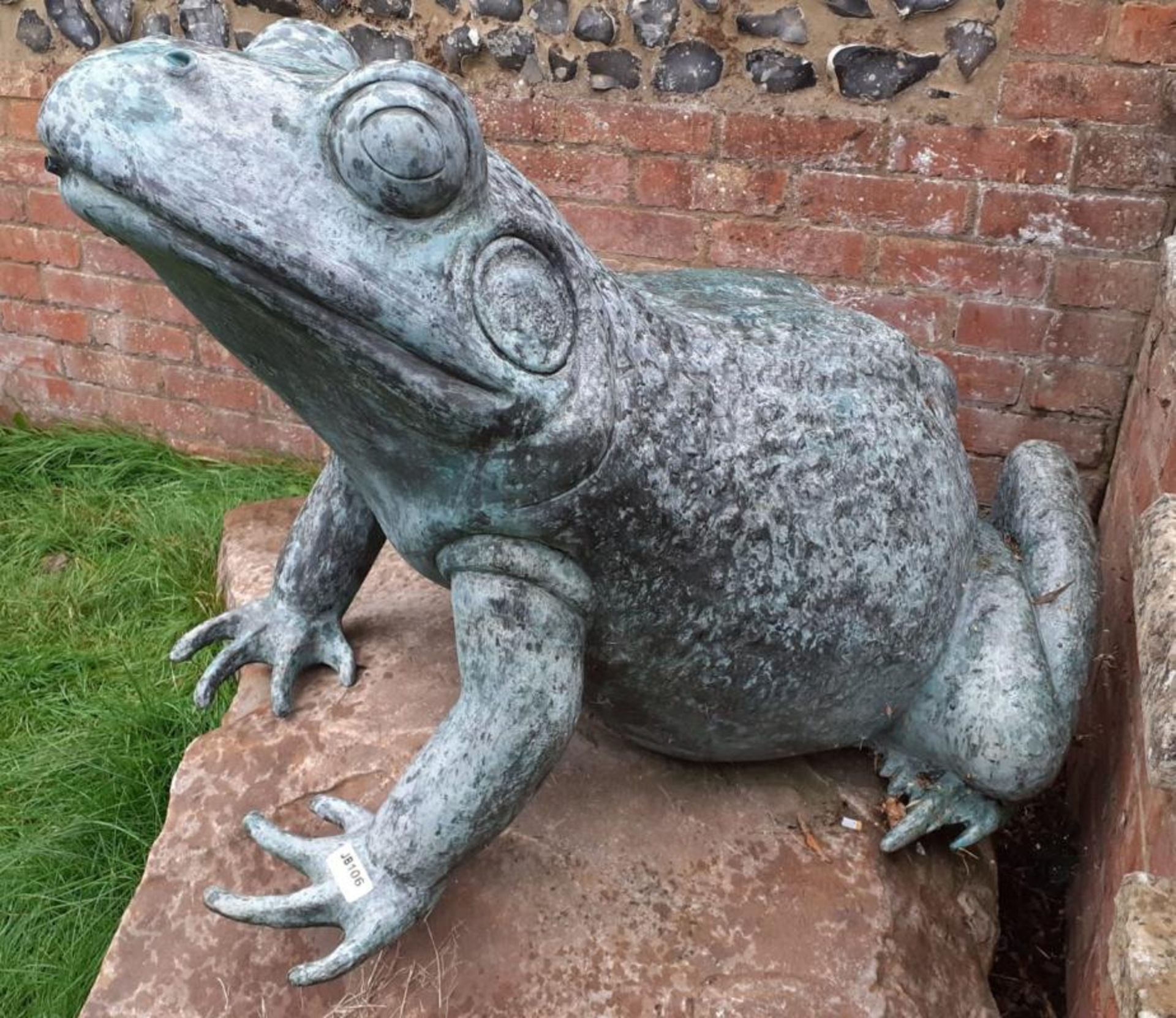 1 x Gigantic Bronze Sculpture of Frog Verdigris Sitting On A Large Rock, With Water Spout In - Image 5 of 8