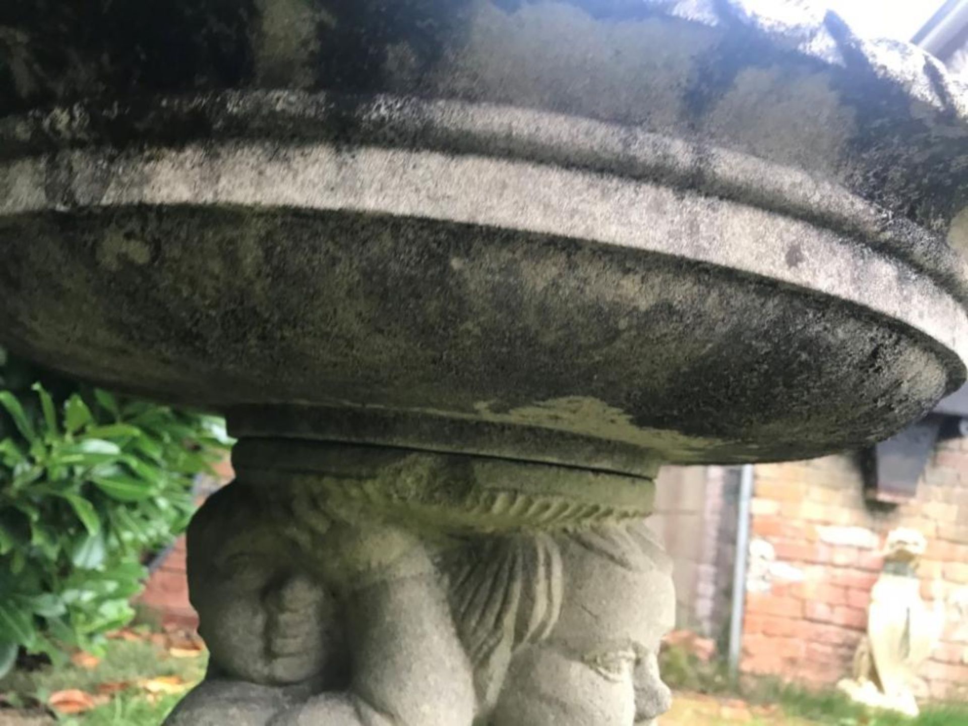 1 x Stone Bird Bath Featuring Three Cherubs  - Dimensions: 58cm Diameter x Height 73cm - Ref: - Image 6 of 7