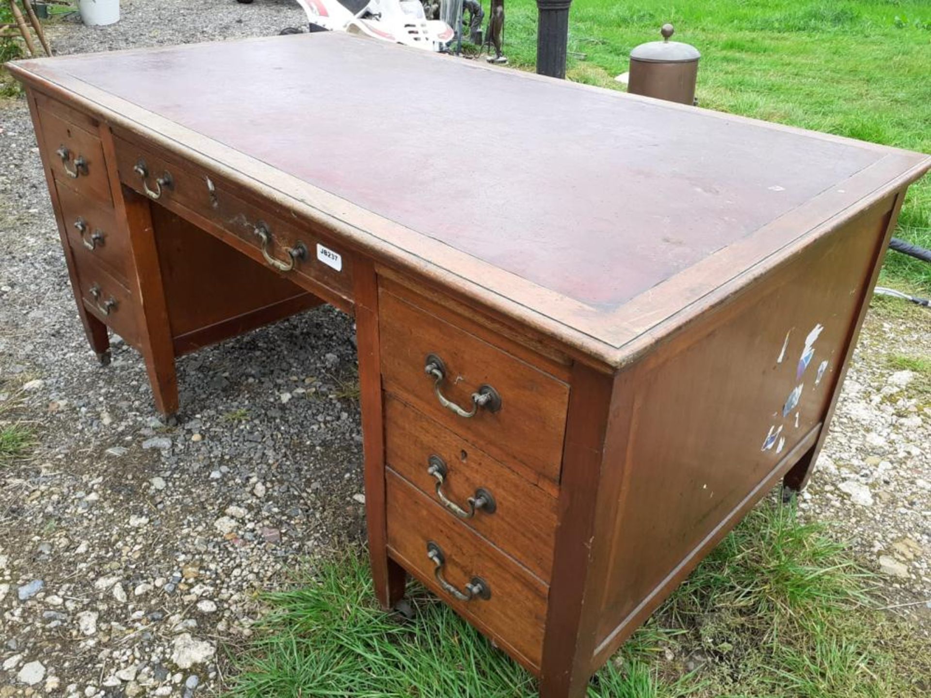 1 x Large Original Writing Desk With Leather Top Pad And Deep Drawers With Original Castors Under - Image 2 of 13