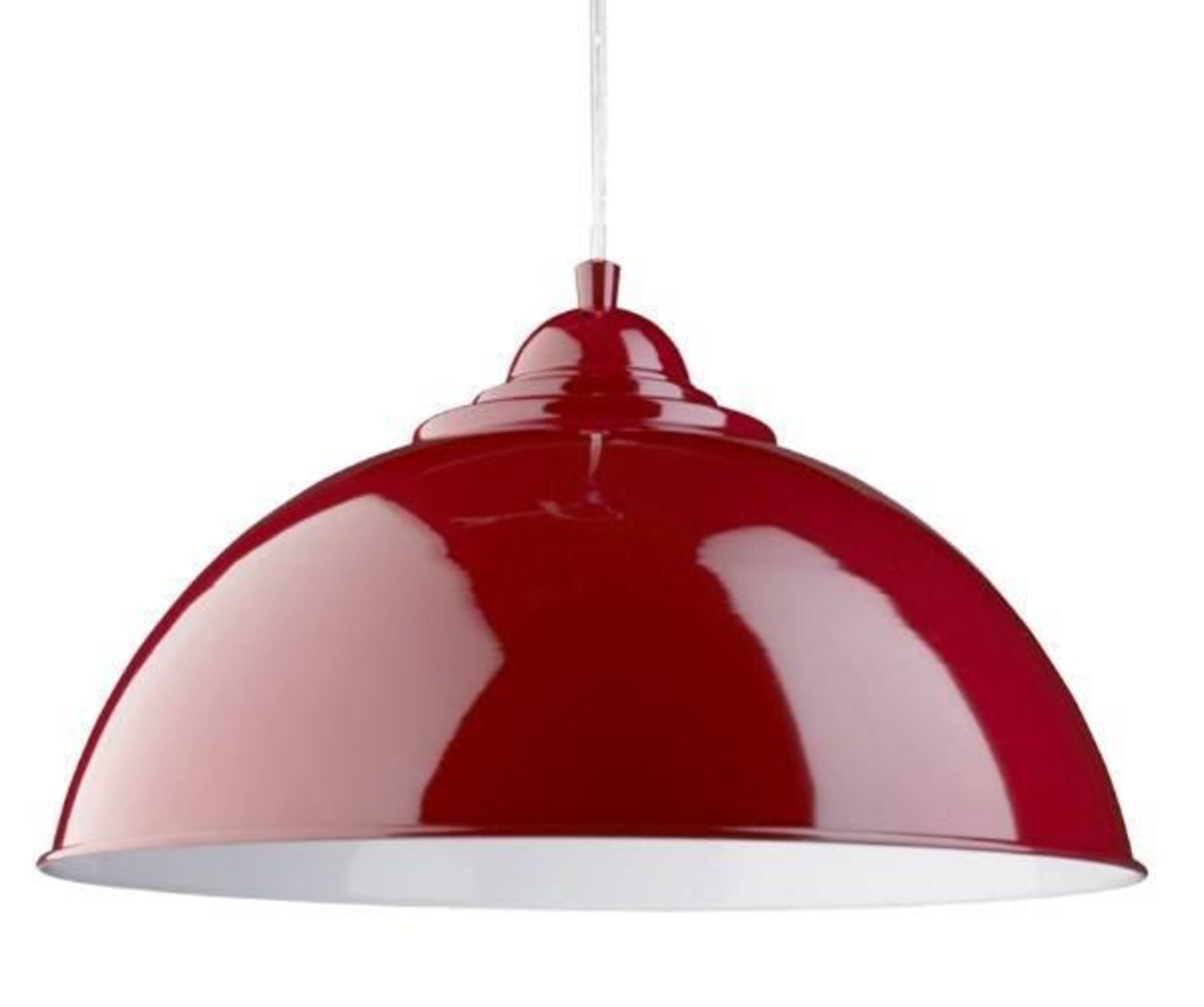 1 x SANFORD Red Half Dome Metal Pendant Light With White Inner - 34cm Diameter - New Boxed Stock - C - Image 2 of 4