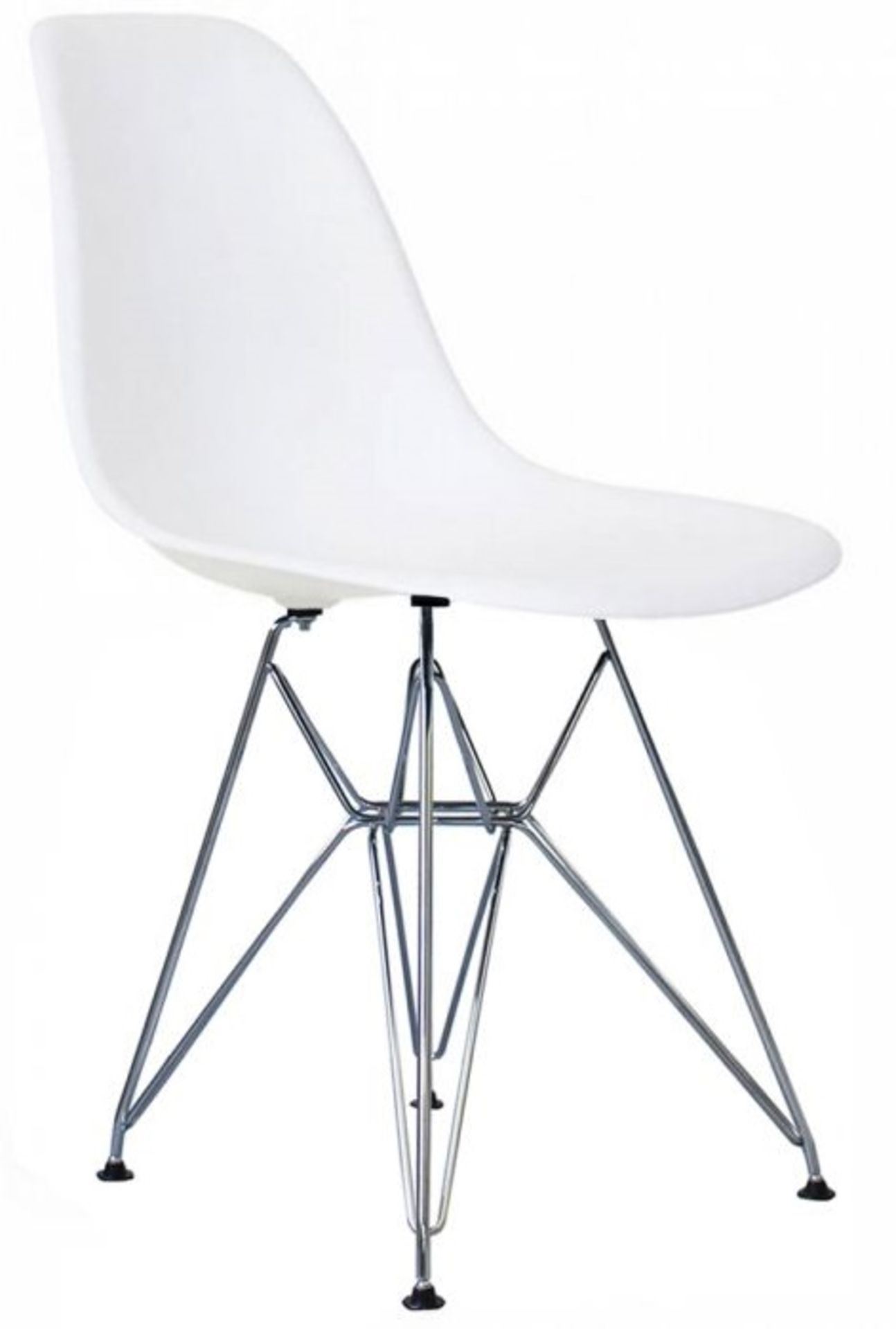 A Set Of 6 x Eames-Style Dining Chairs in White - Includes 2 x Carvers - Image 2 of 6