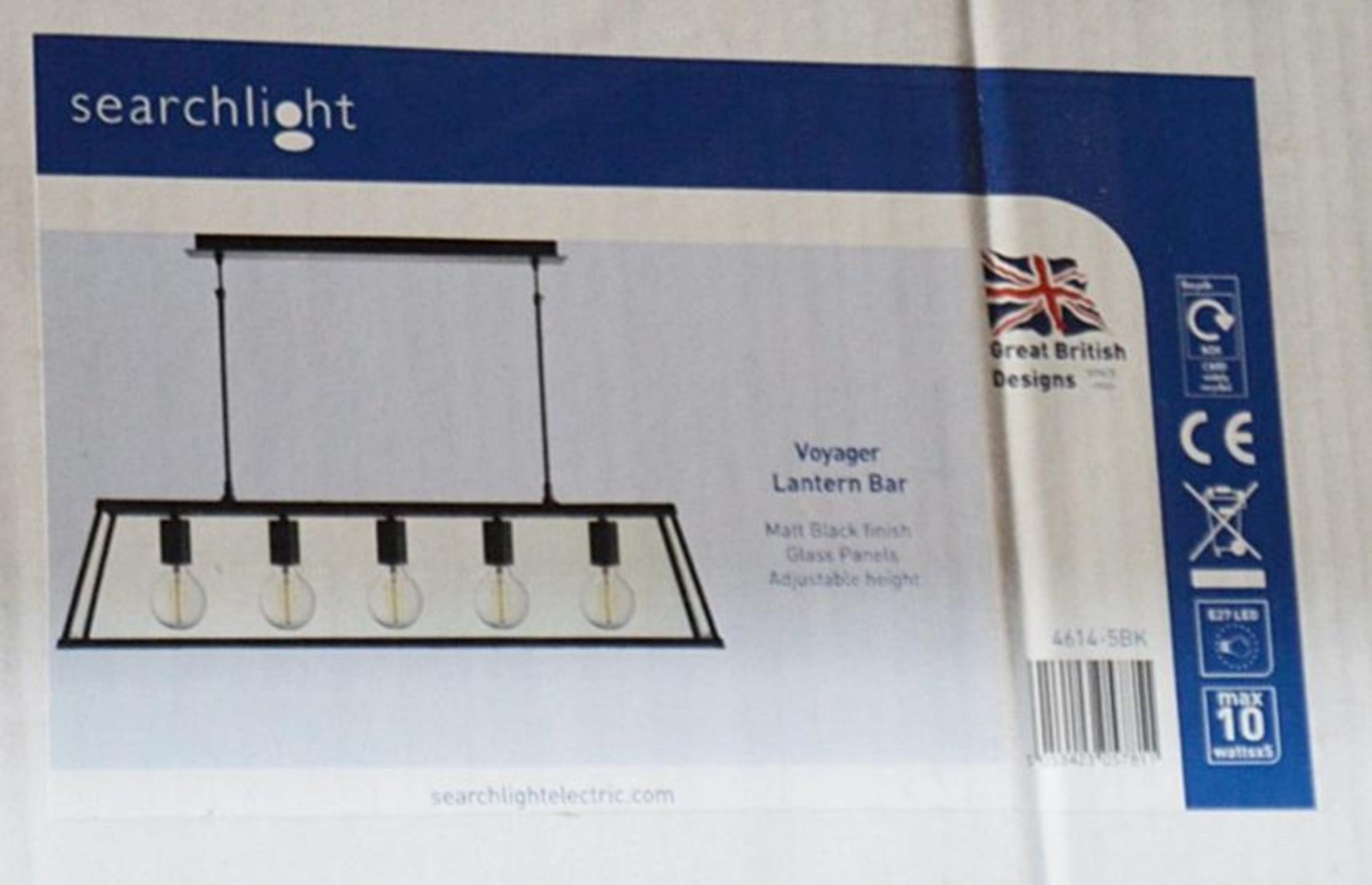 1 x Voyager Matt Black 5-Light Lantern Bar Light With Clear Glass Panels - New Boxed Stock - CL323 - - Image 3 of 3