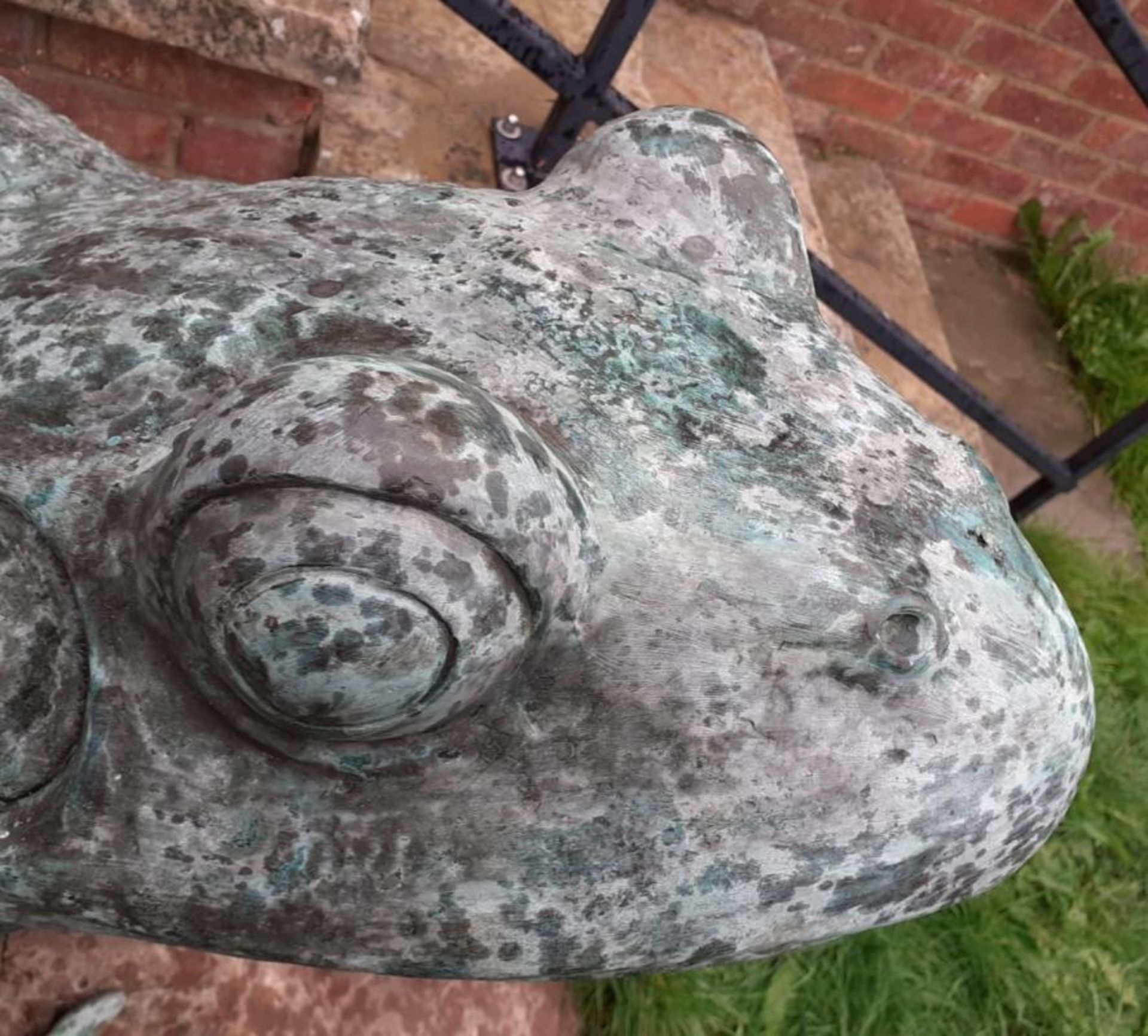 1 x Gigantic Bronze Sculpture of Frog Verdigris Sitting On A Large Rock, With Water Spout In - Image 8 of 8