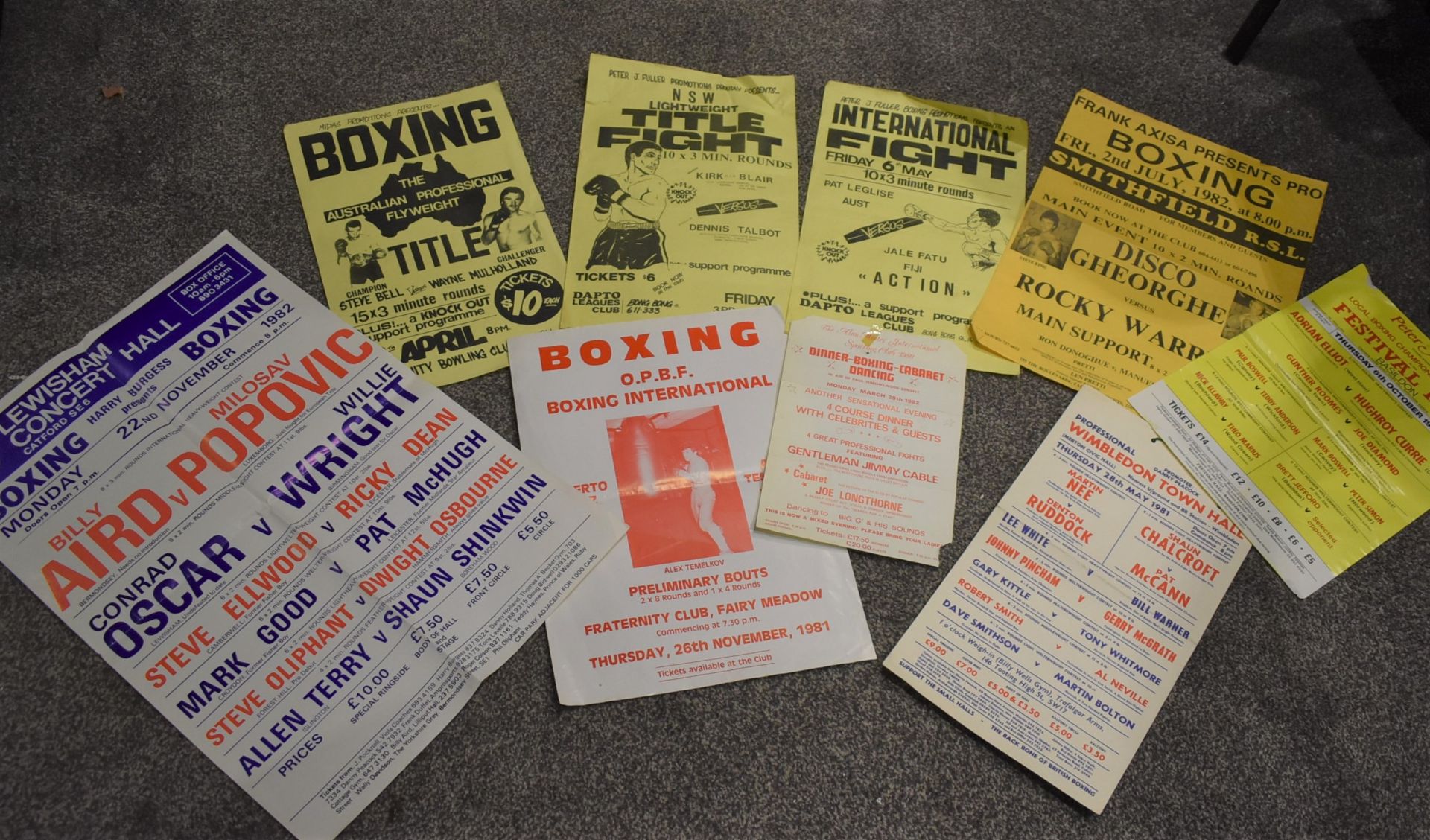 Collection of 9 x Vintage Early 1980's Boxing Posters - Venues Include Lewisham Concert Hall,