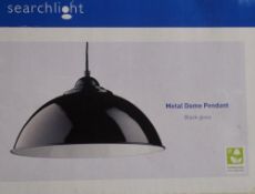 1 x SANFORD Black Half Dome Metal Pendant Light With White Inner - 34cm Diameter - New Boxed Stock -