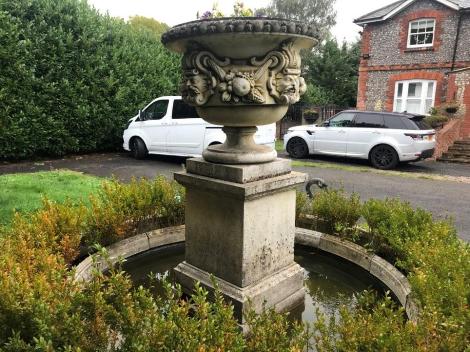 A Magnificent Period Style Circular Stone Fountain Pond With Mature Herbaceous Borders - 3 Metres In - Image 8 of 21