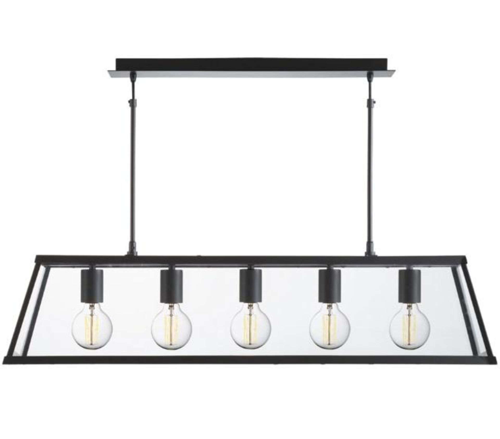 1 x Voyager Matt Black 5-Light Lantern Bar Light With Clear Glass Panels - New Boxed Stock - CL323 - - Image 2 of 3