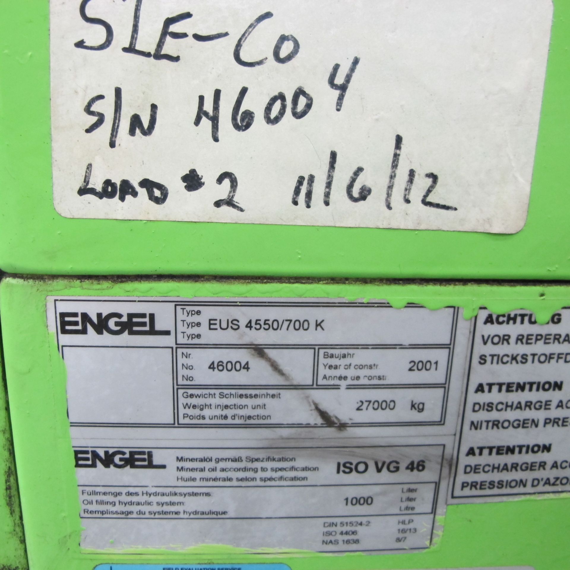 750 TON CAP 109 OZ SHOT SIZE ENGEL MODEL 4550/700K HORIZONTAL INJECTION MOLDING MACHINE, MFG 2001, - Image 14 of 14