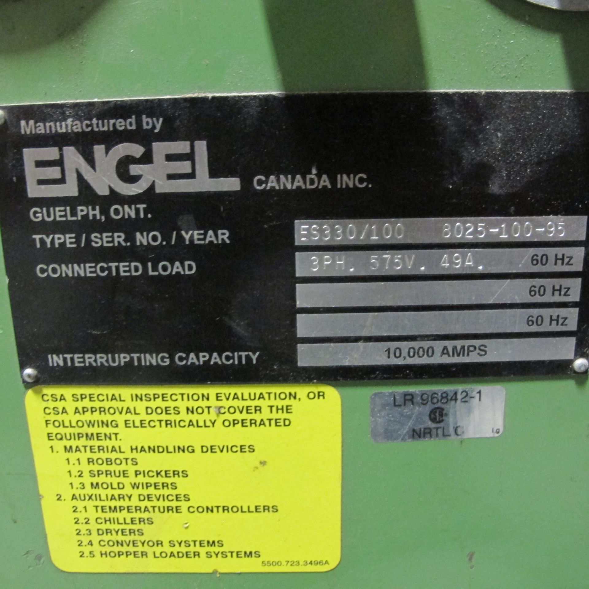 100 TON CAP ENGEL MODEL ES330/100 HORIZONTAL INJECTION MOLDING MACHINE, MFG 1995, S/N 8025-100-95 AS - Image 8 of 8