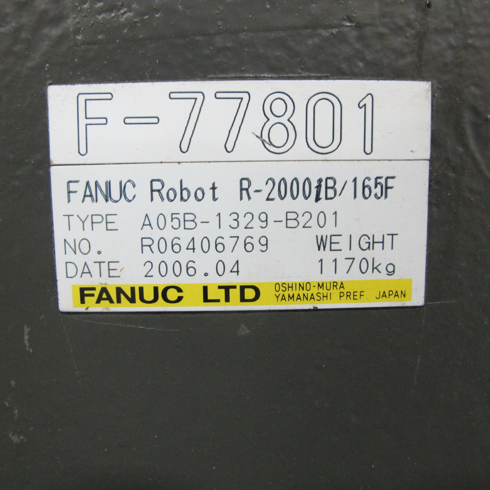 FANUC F-77801, 6 AXIS ROBOT R-2000i B/165F, S/N R06406769, W/FANUC SYSTEM R-J3iC CONTROL PANEL W/ - Image 3 of 6
