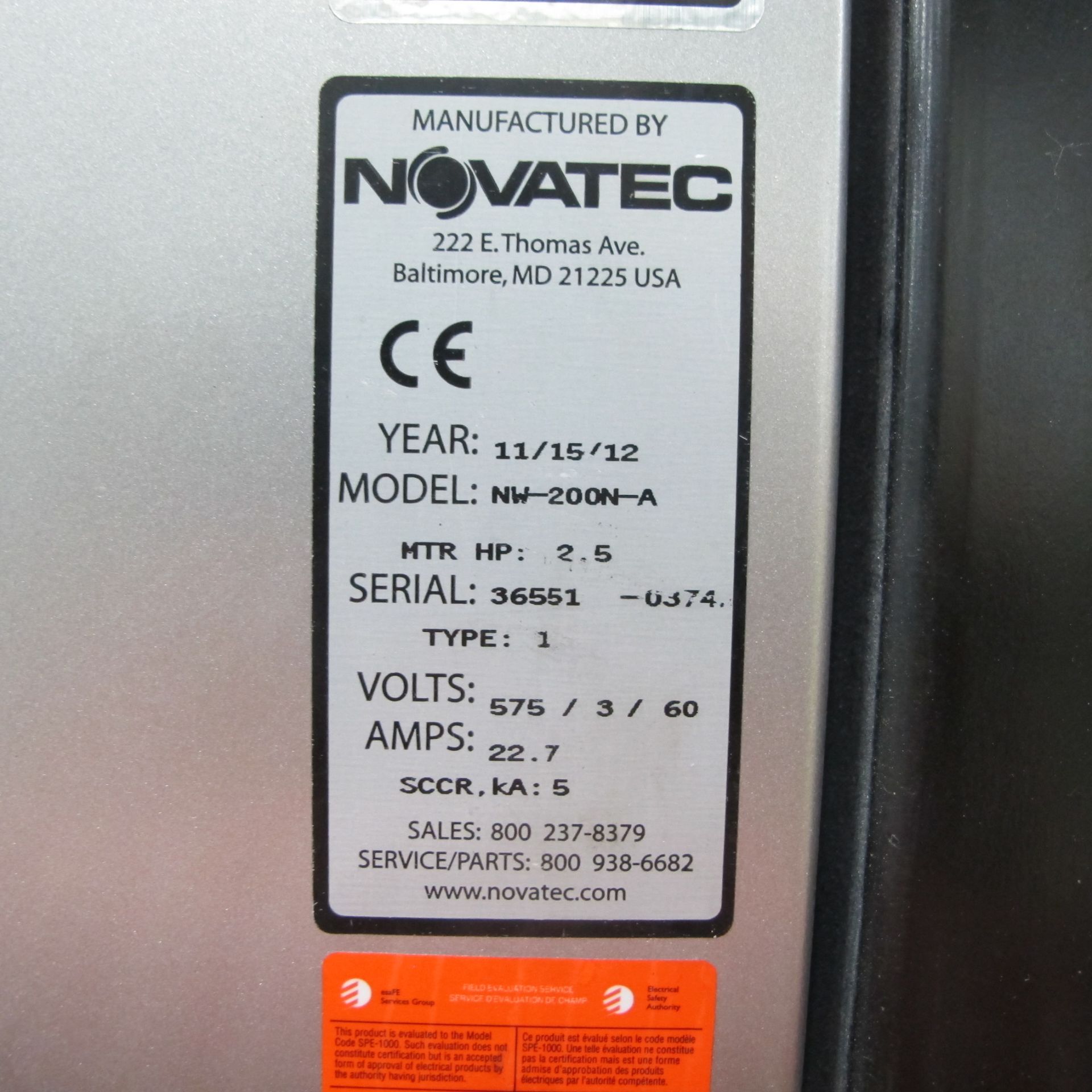 2012 NOVATEC NOVAWHEEL NW-200N-A DESICCANT WHEEL DEHUMIDIFYING DRYER WITH SIEMENS TOUCH PANEL PLC - Image 3 of 3