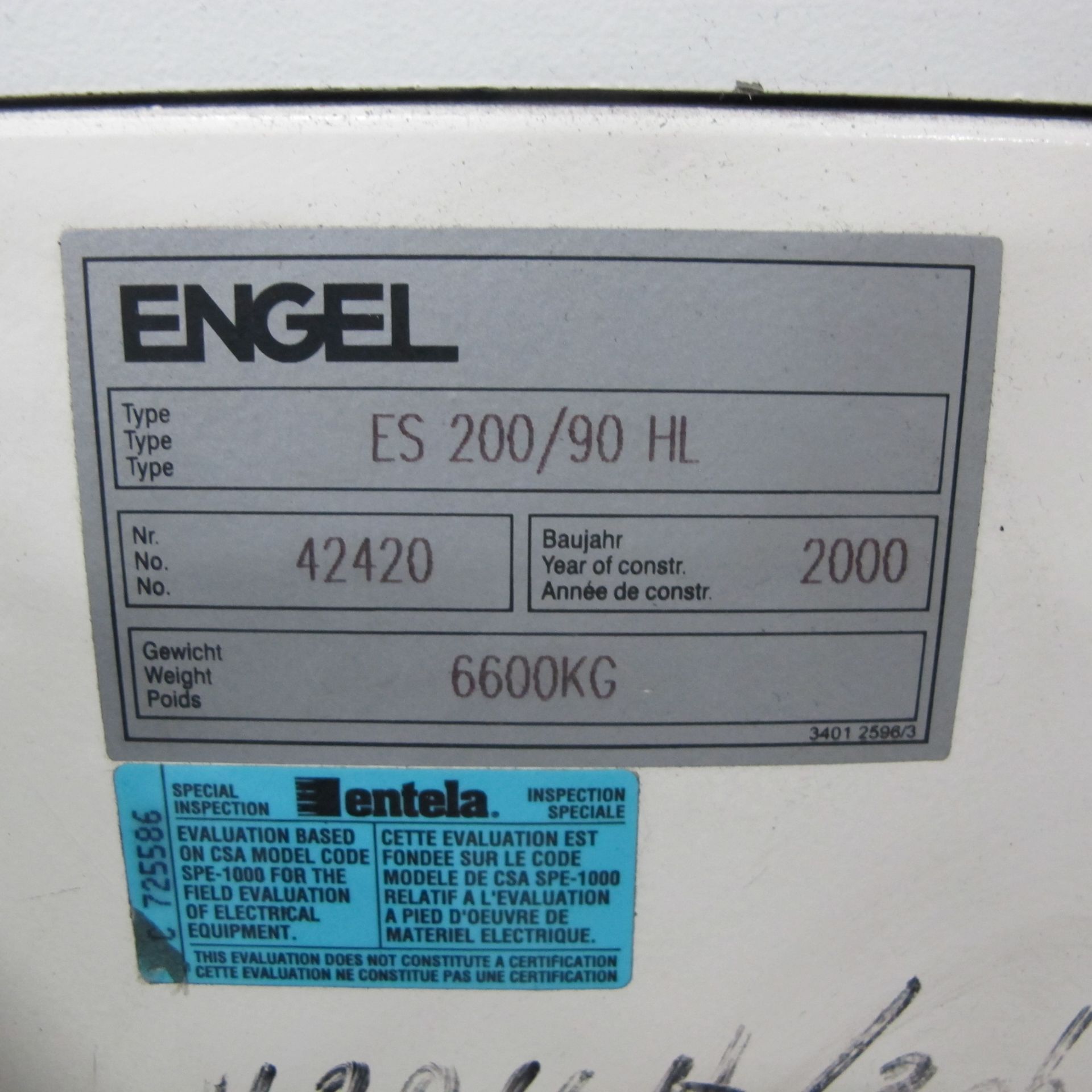 90 TON CAP ENGEL MODEL ES200/90HL HORIZONTAL INJECTION MOLDING MACHINE, MFG 2000, S/N 42420 - Image 7 of 7