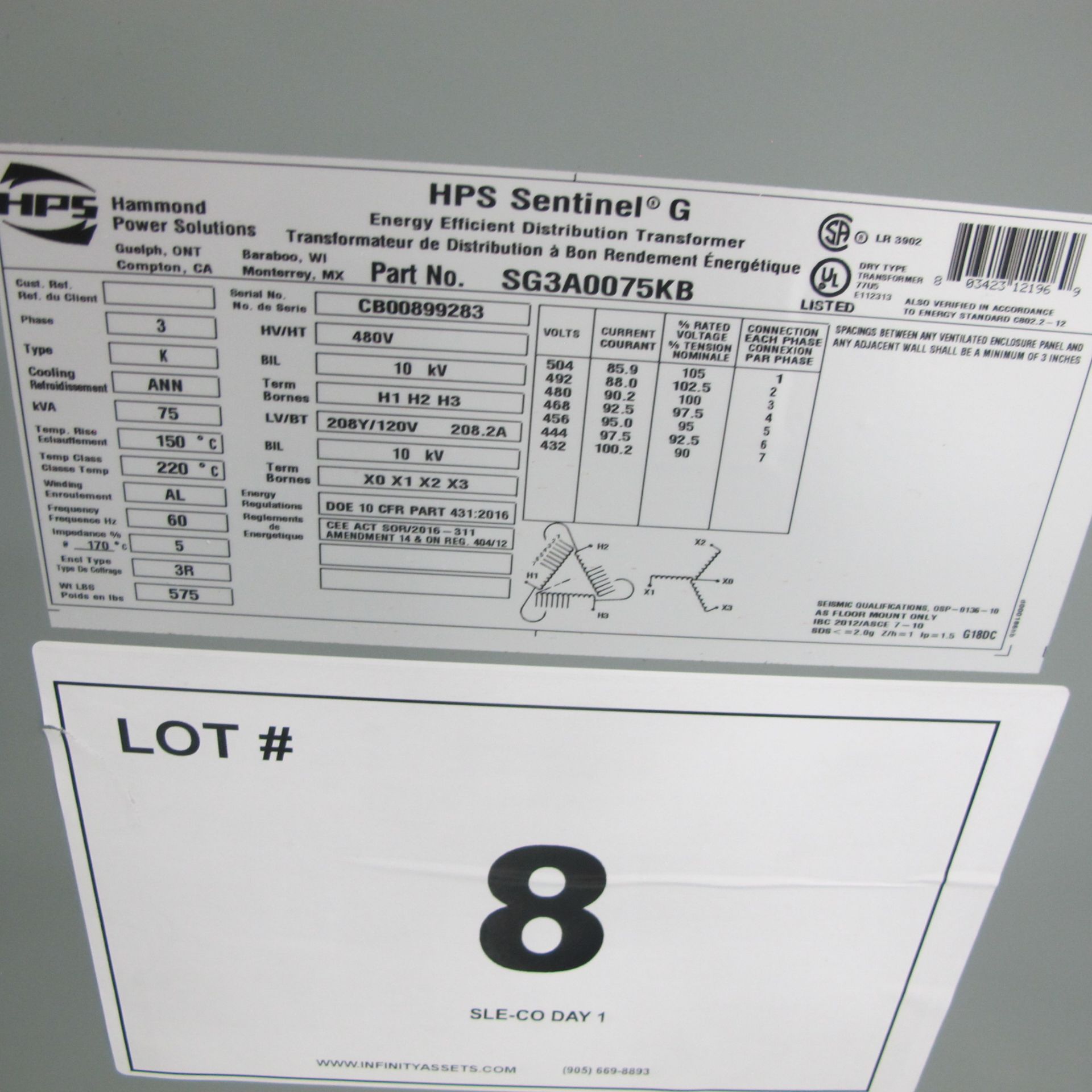 HPS-75KVA TRANSFORMER AND SWITCH BOX (480V, 3 PHASE) - Image 2 of 2