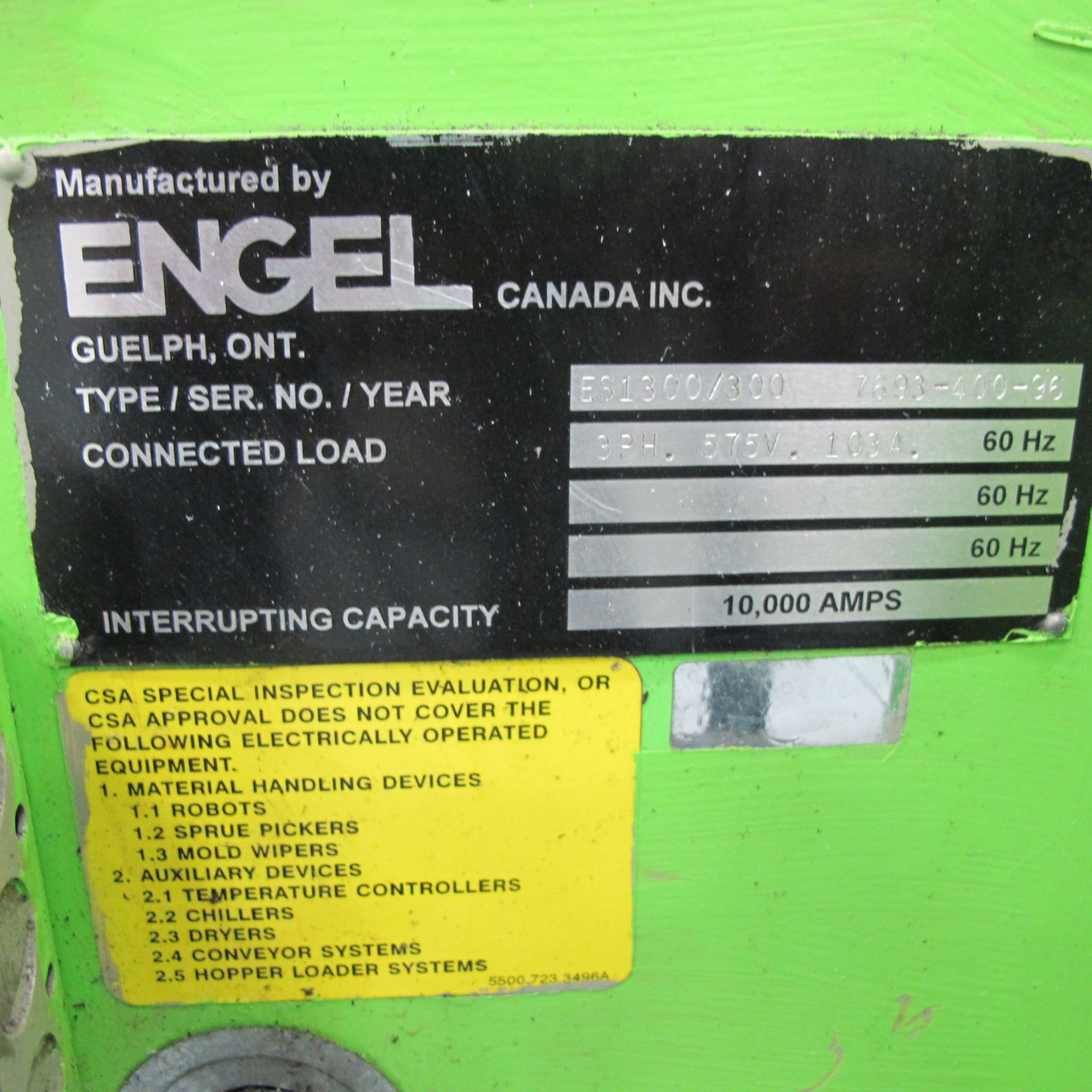 300 TON CAP 24.8 OZ SHOT SIZE ENGEL MODEL ES1300/300 HORIZONTAL INJECTION MOLDING MACHINE, MFG 1996, - Image 5 of 8