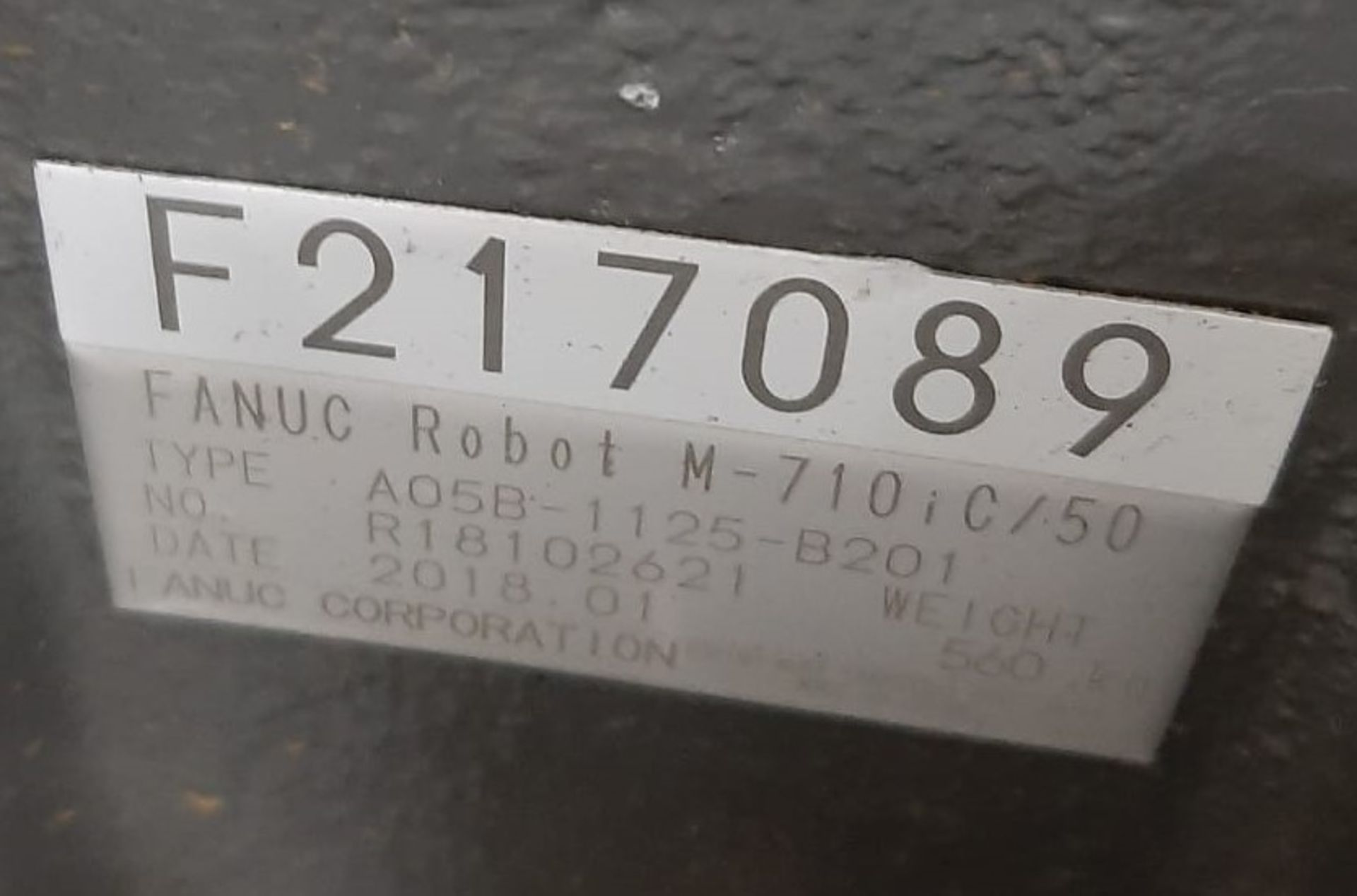 2018 FANUC M-710iC/50 6-AXIS ROBOT, TYPE A05B-1125-B201, NO. R1810261 W/ 2018 FANUC SYSTEM R-30IB - Image 2 of 4