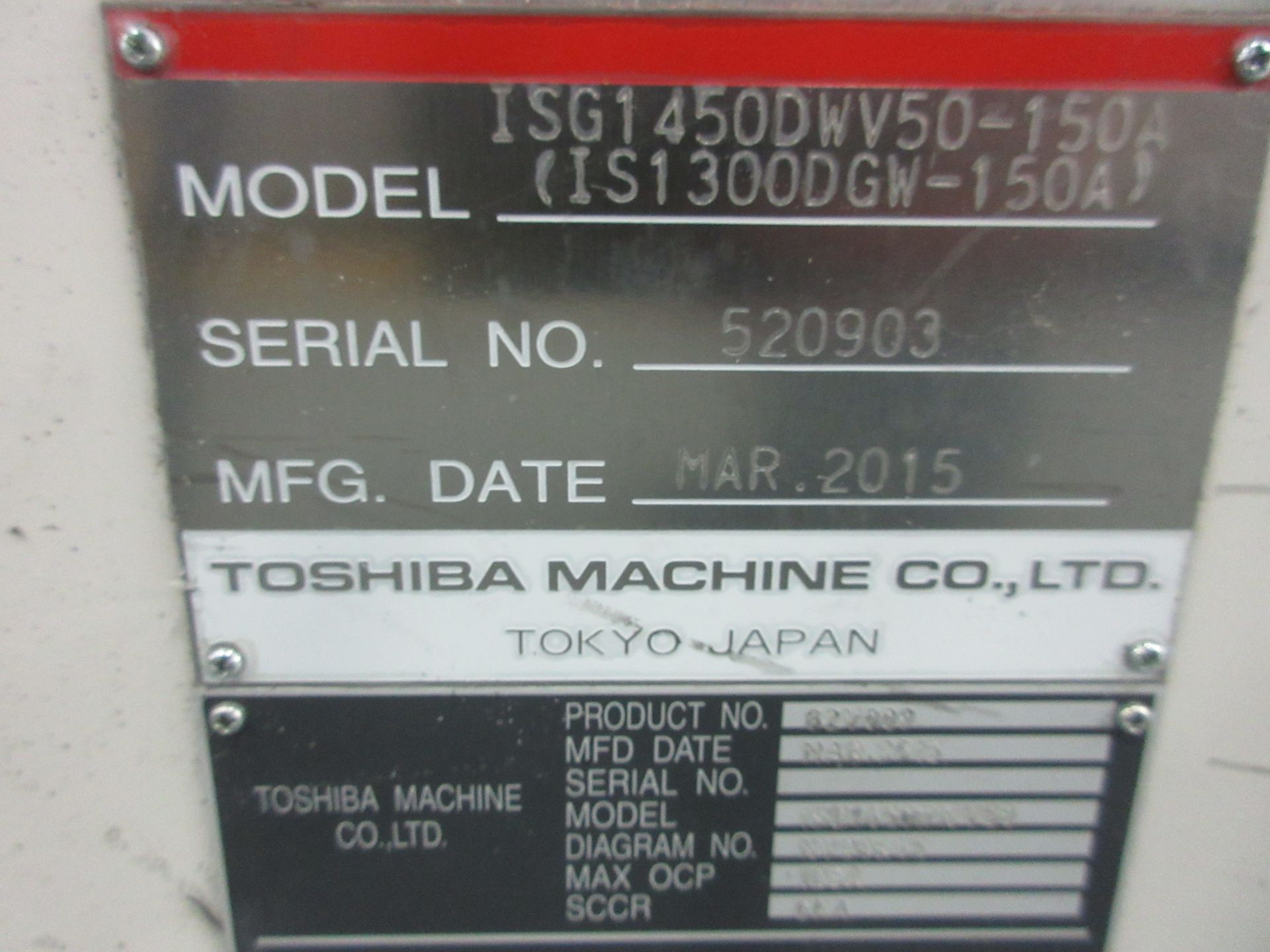 1450 TON 277 OZ TOSHIBA ISG1450DW50-150A HORIZONTAL INJECTION MOLDING MACHINE MFG - Image 9 of 20