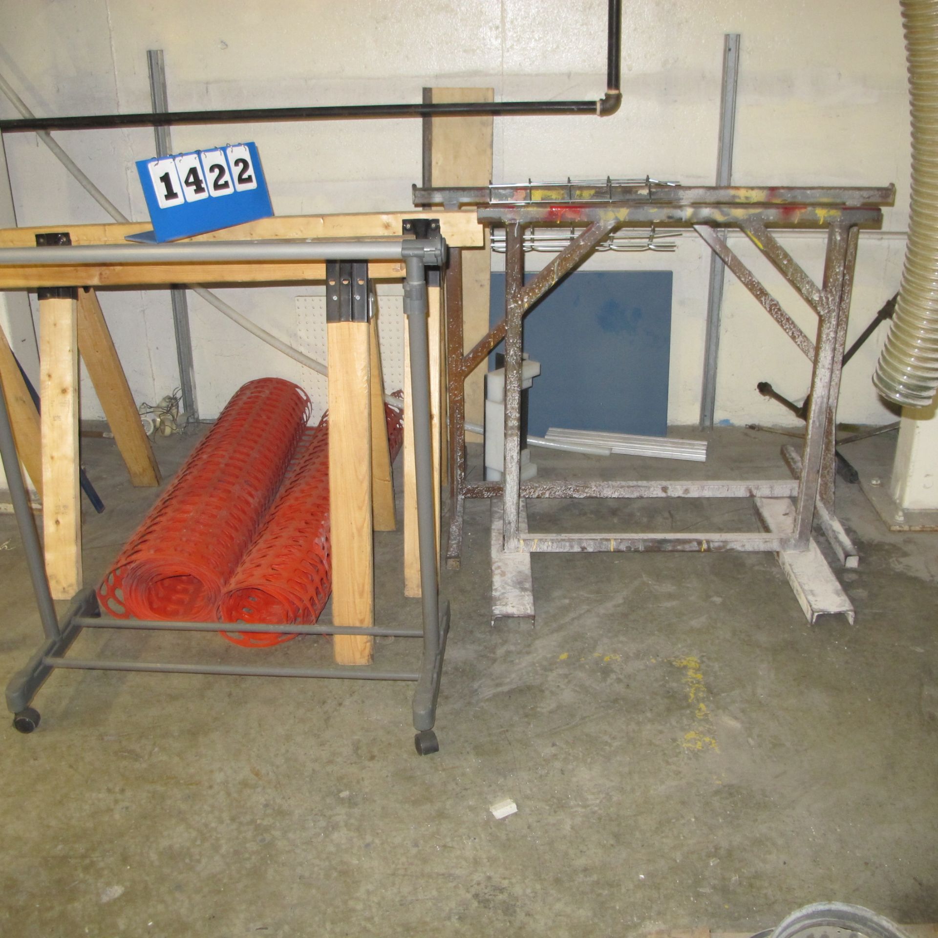 MIXED LOT OF METAL, HOSES, VENTING, HARDWARE, ROLLING CART, 2 BENCHES, 1 SHELVING UNIT - Image 3 of 5