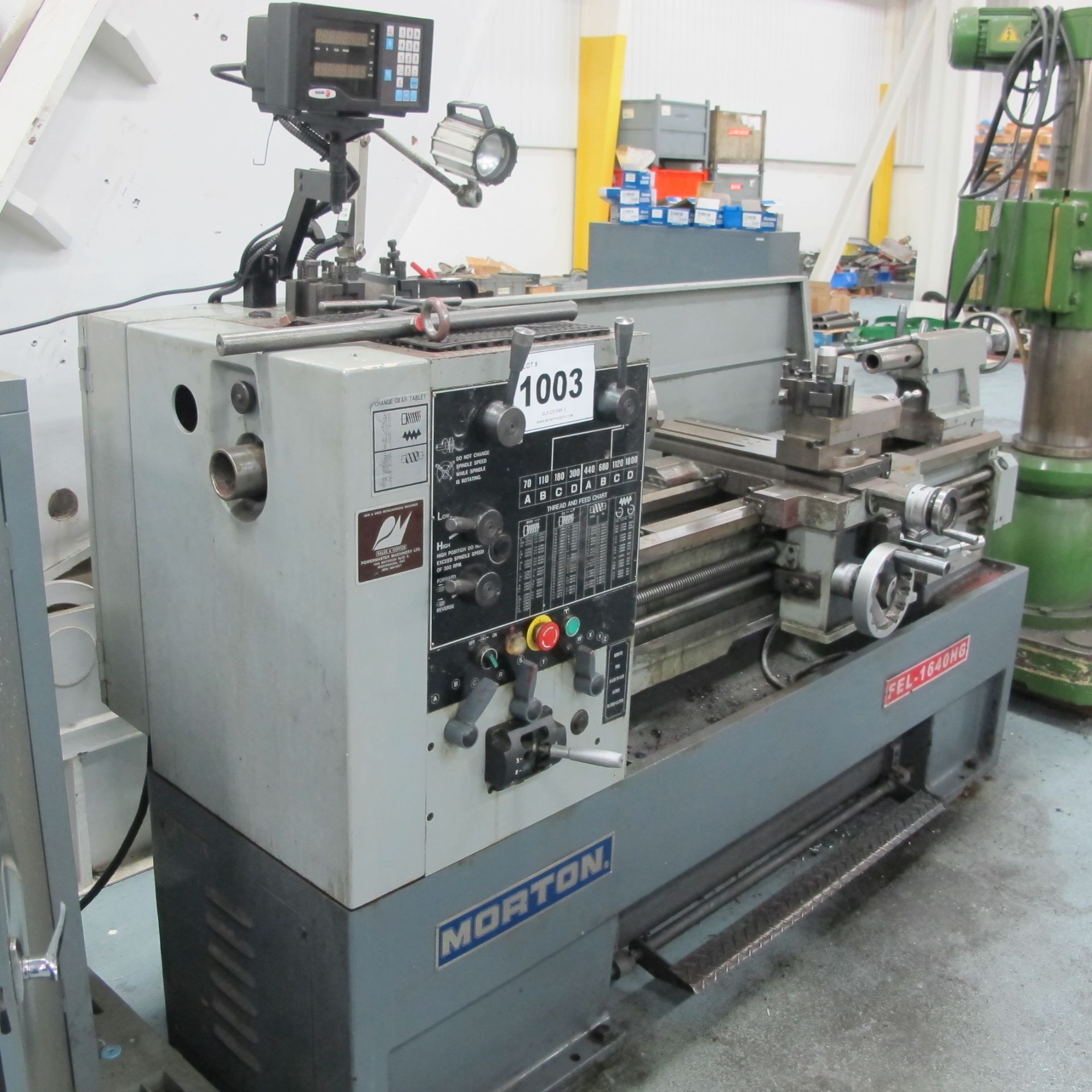 2003 MORTON FEL-1640HG ENGINE LATHE, FAGOR DRO, 3 JAW CHUCK, TAILSTOCK, TOOL POST S/N: 1640208641 - Image 2 of 8