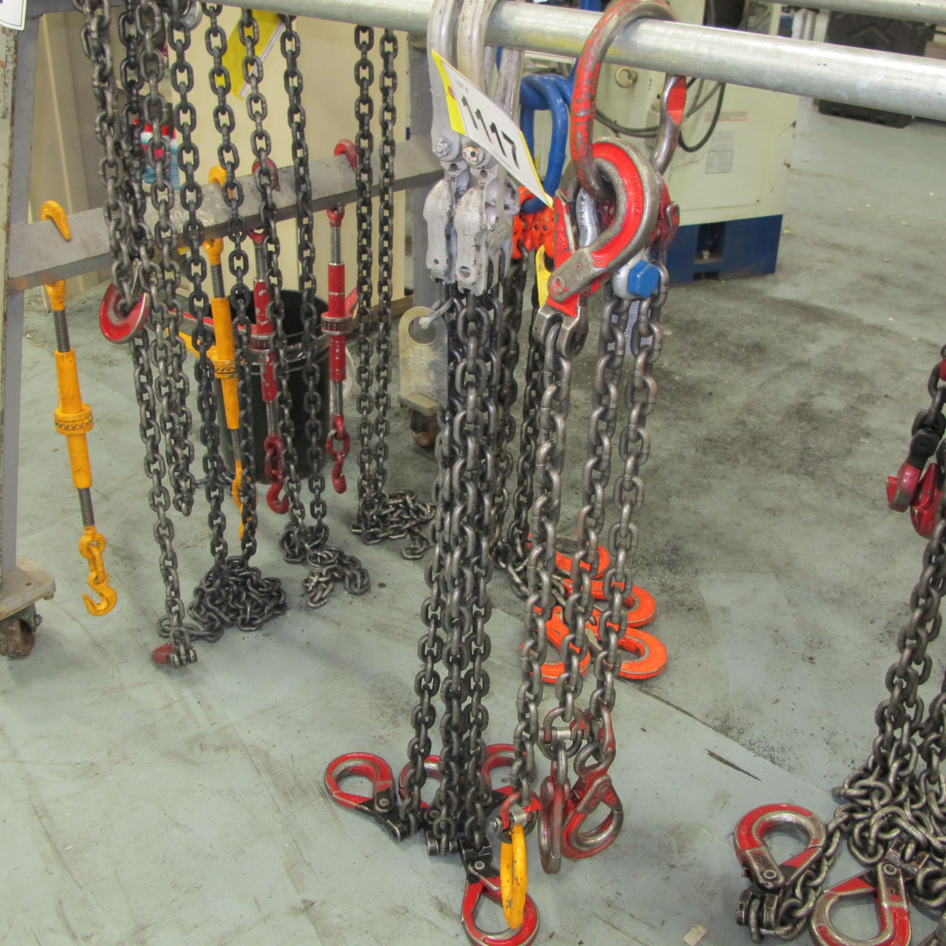 (2) x 4' CHAIN WITH 2 HOOKS, 7100LB CAP., (1) x 3' CHAIN WITH 2 HOOKS, 12,300LB CAP