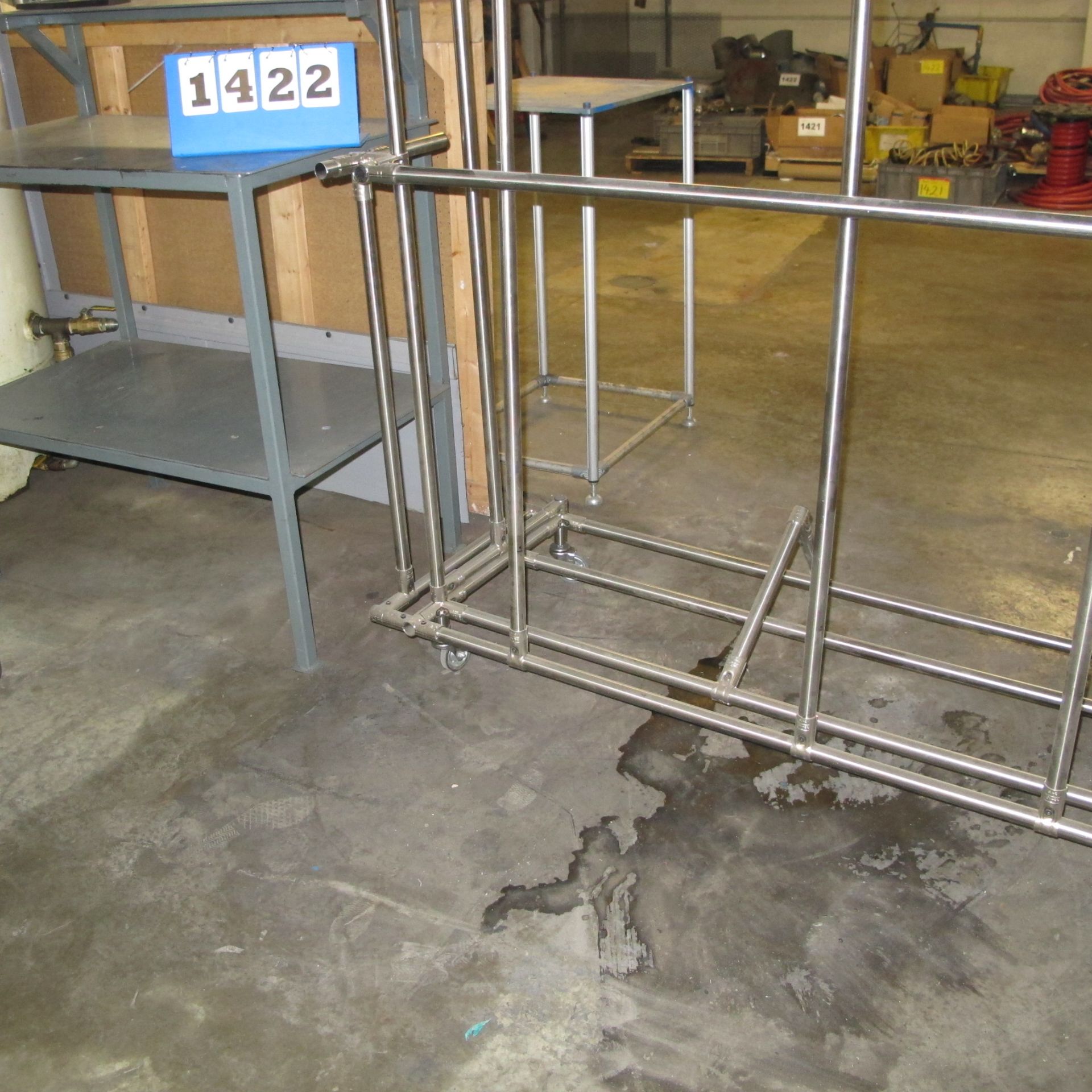 MIXED LOT OF METAL, HOSES, VENTING, HARDWARE, ROLLING CART, 2 BENCHES, 1 SHELVING UNIT - Image 4 of 5