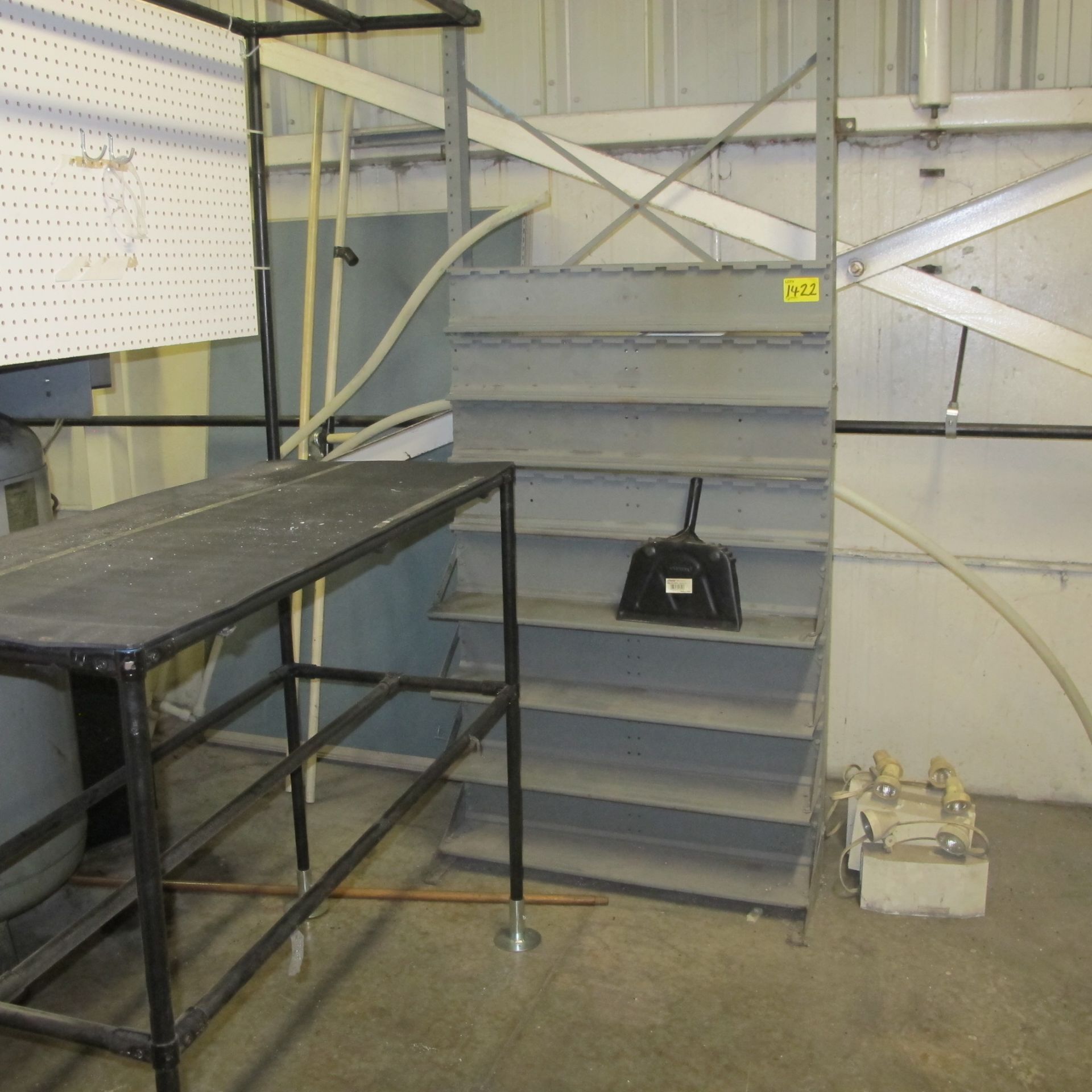 MIXED LOT OF METAL, HOSES, VENTING, HARDWARE, ROLLING CART, 2 BENCHES, 1 SHELVING UNIT - Image 5 of 5