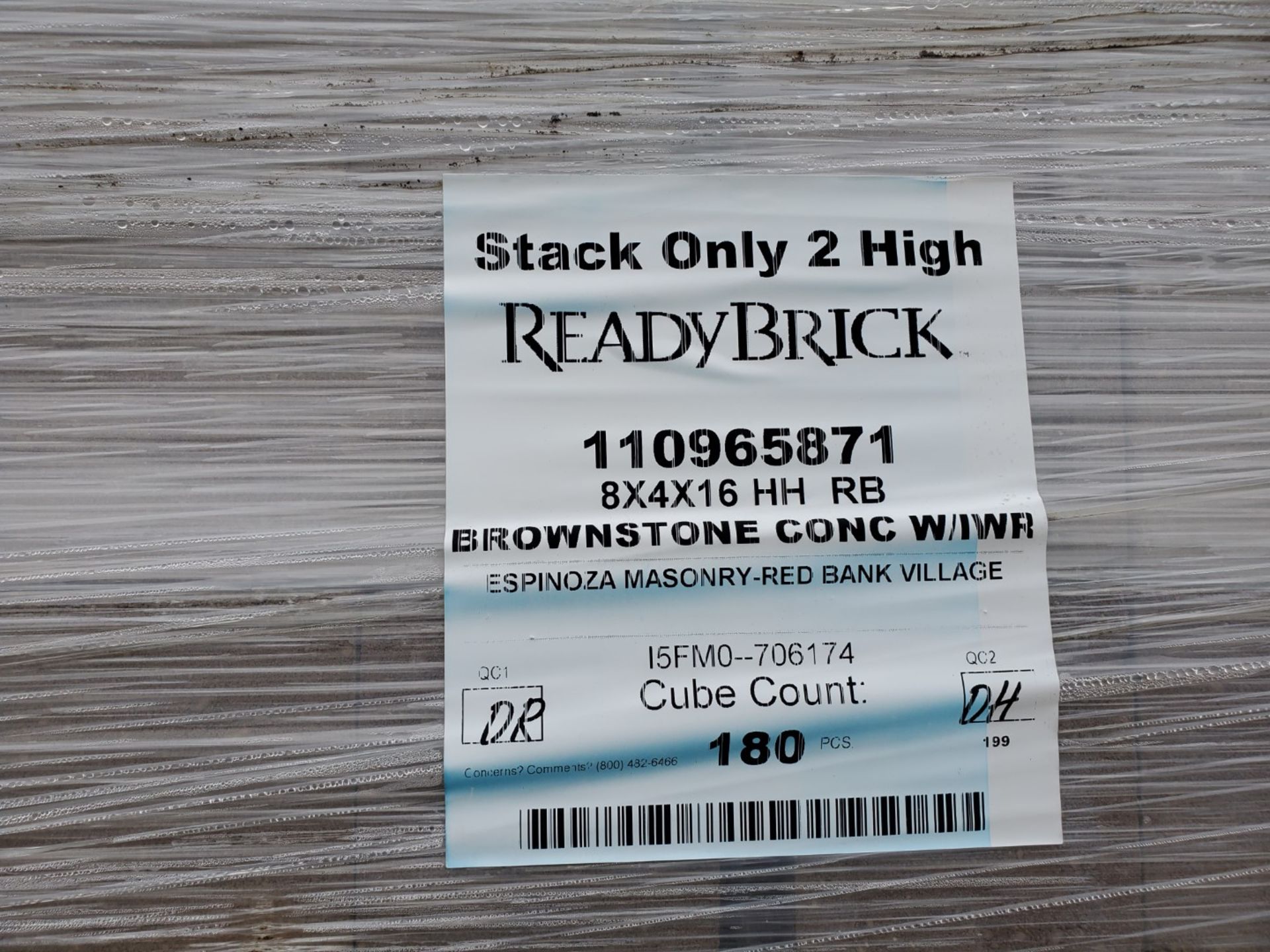 (42) Skids ReadyBrick 8x4x16 HH RB, Brownstone Conc W/IWR 180 count per skid, Loading Fee $400 - Image 2 of 3