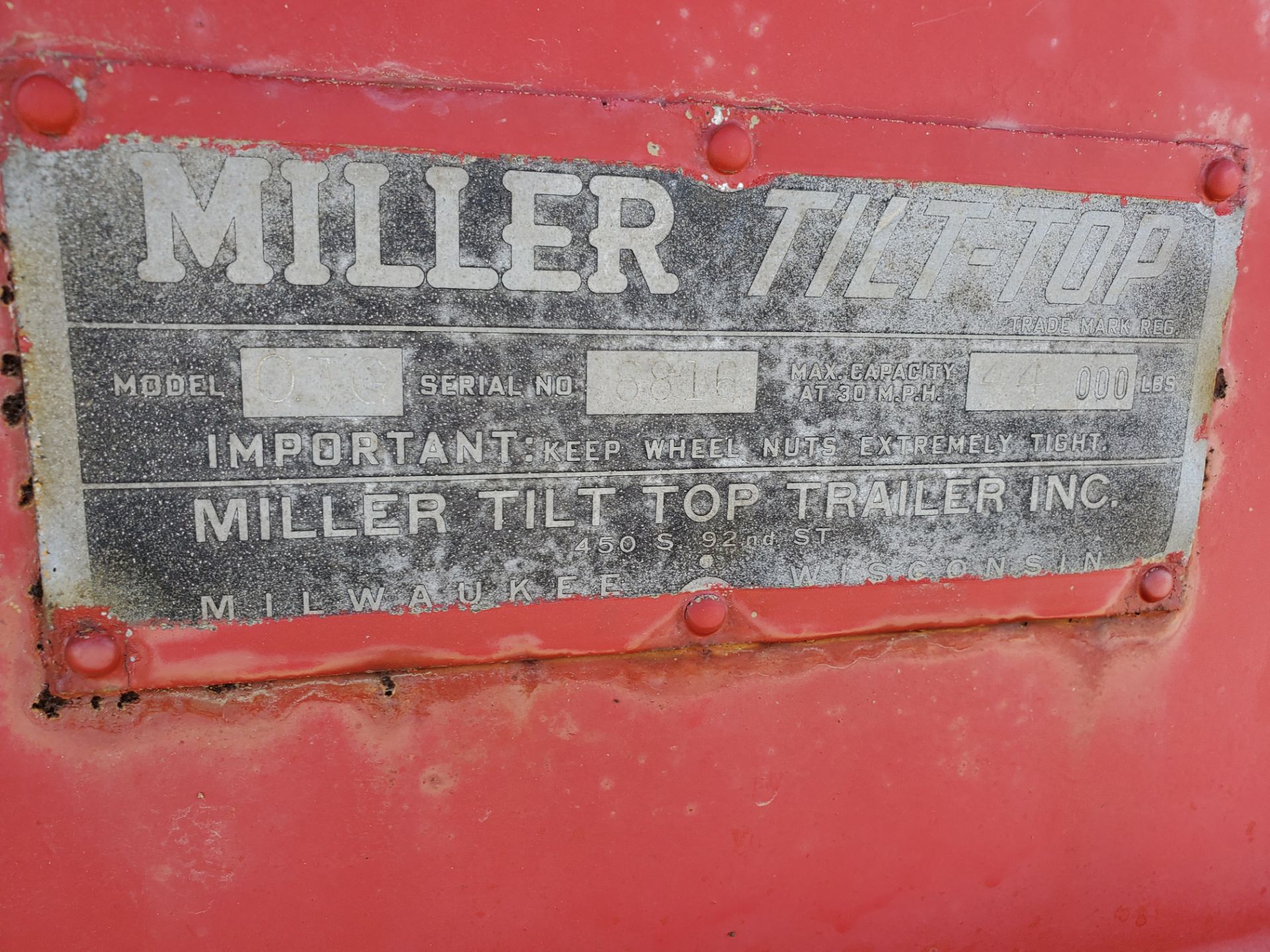 Miller Tilt Top Trailer Model OTG, s/n 8816, 22 ft. Long x 8 ft. Wide, Tandem Axle w/ Dual Wheels - Image 7 of 7