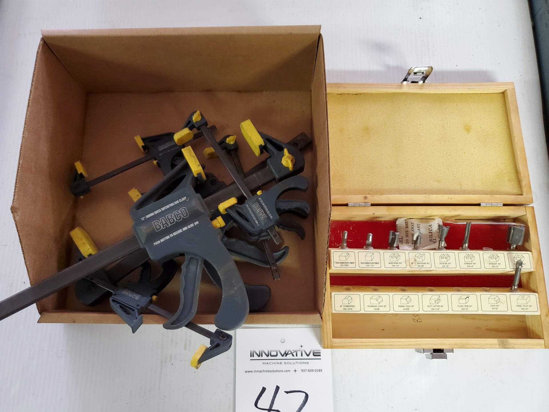 Assorted Quick Clamps and Router Bits