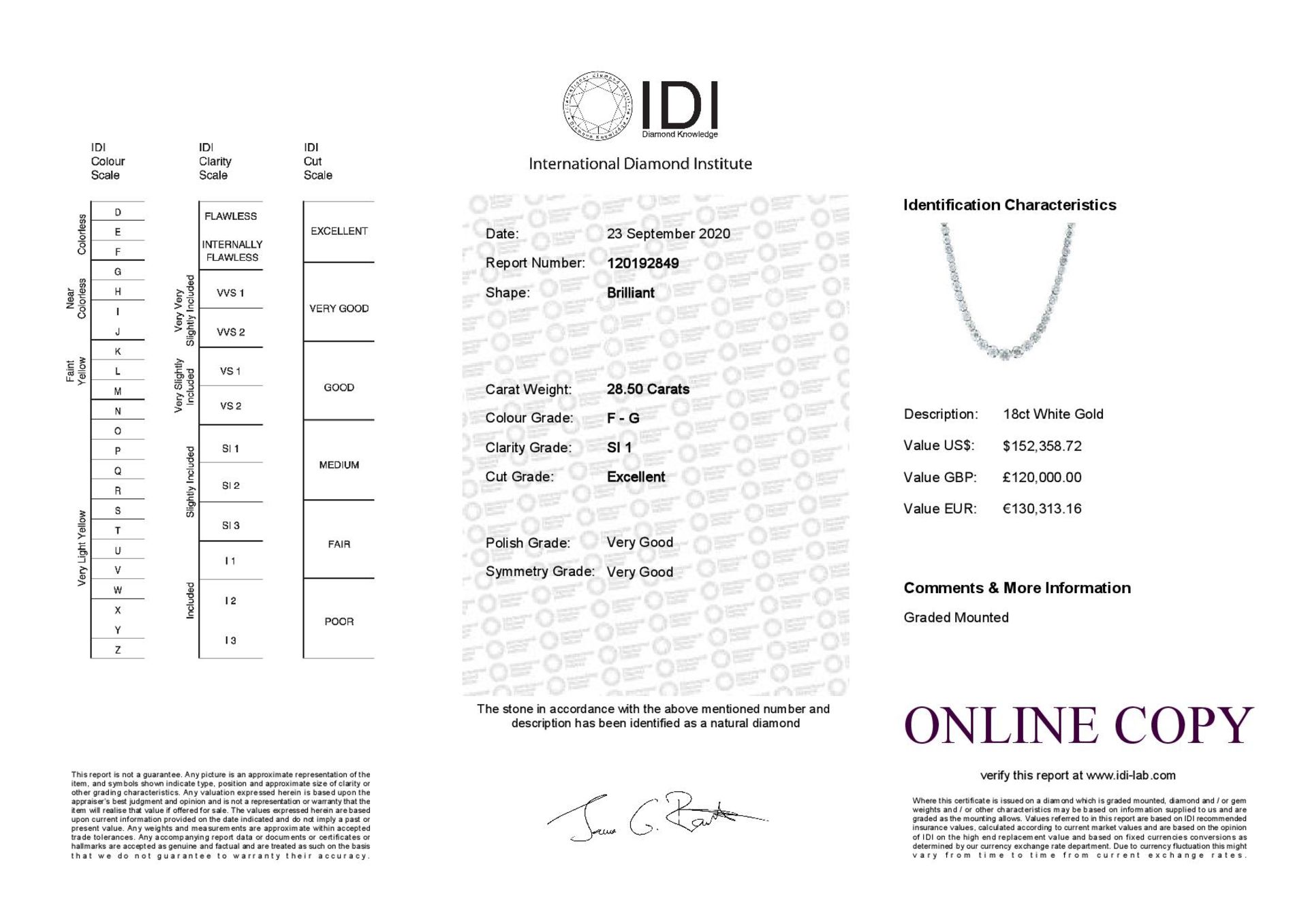 18ct White Gold Claw Set Diamond Collarate 28.5 Carats Carats - Valued by IDI £120,000.00 - 18ct - Image 3 of 3