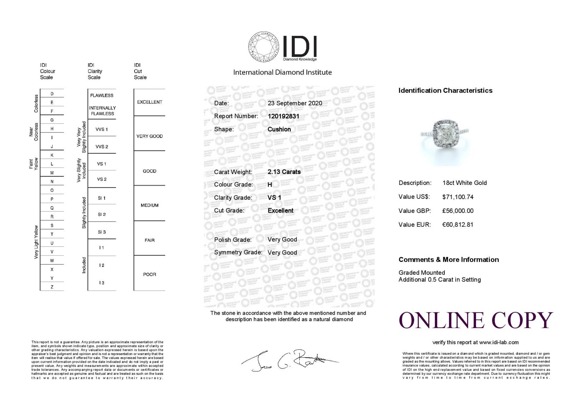 18ct White Gold Single Stone With Halo Setting Ring 2.63 (2.13) Carats - Valued by IDI £56,000. - Image 5 of 5