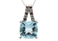 9ct White Gold Diamond And Blue Topaz Pendant 0.05