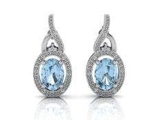 9ct White Gold Diamond And Blue Topaz Earring 0.05