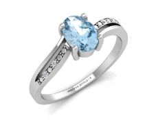 9ct White Gold Diamond And Blue Topaz Ring 0.20 Ca